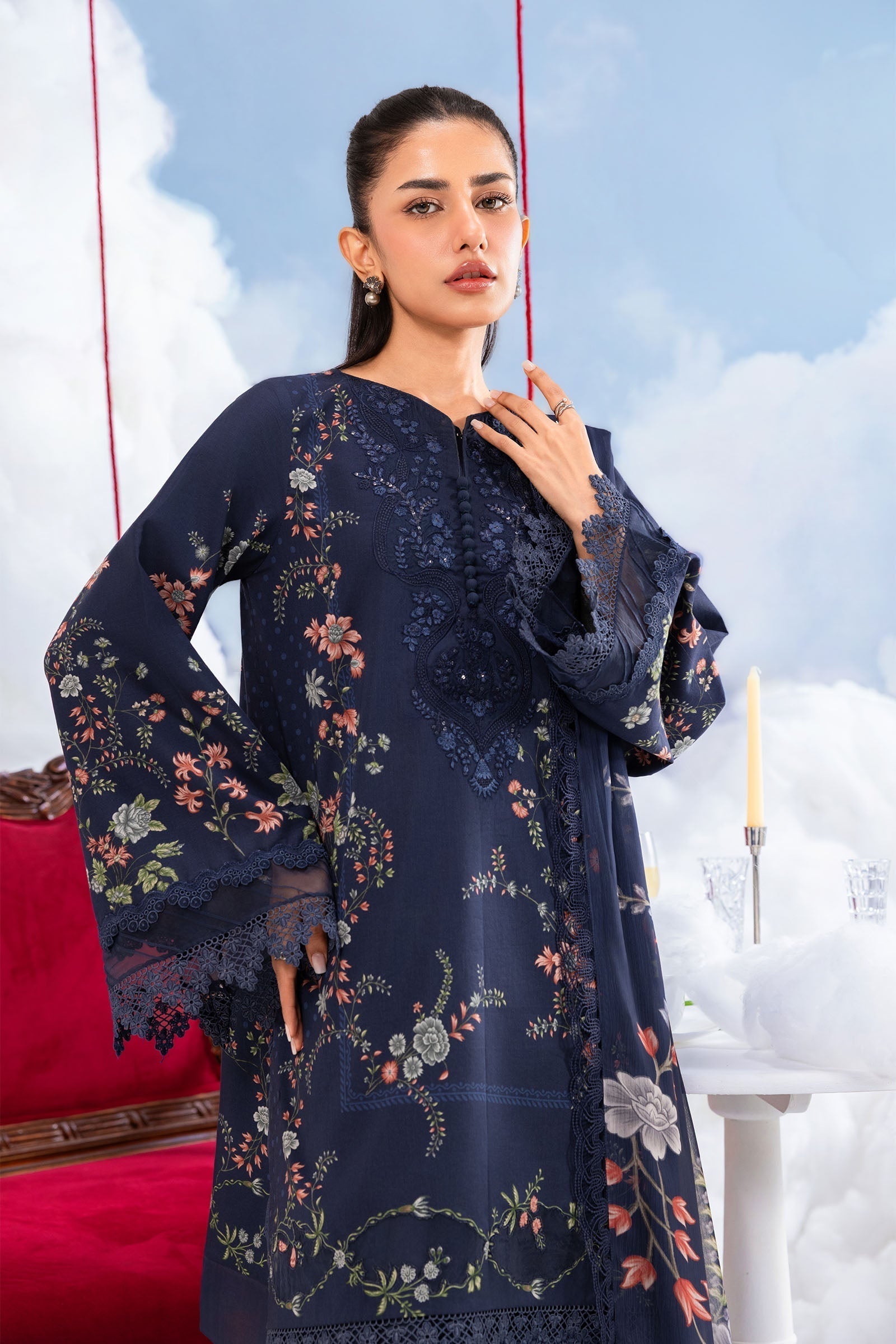 Maria B | M Basics Dreamscape Eid Lawn | MB-CUSV14-07B - by Libasekhas UK - Registered Vendor of : Maria B - 100% Original Designer Dress