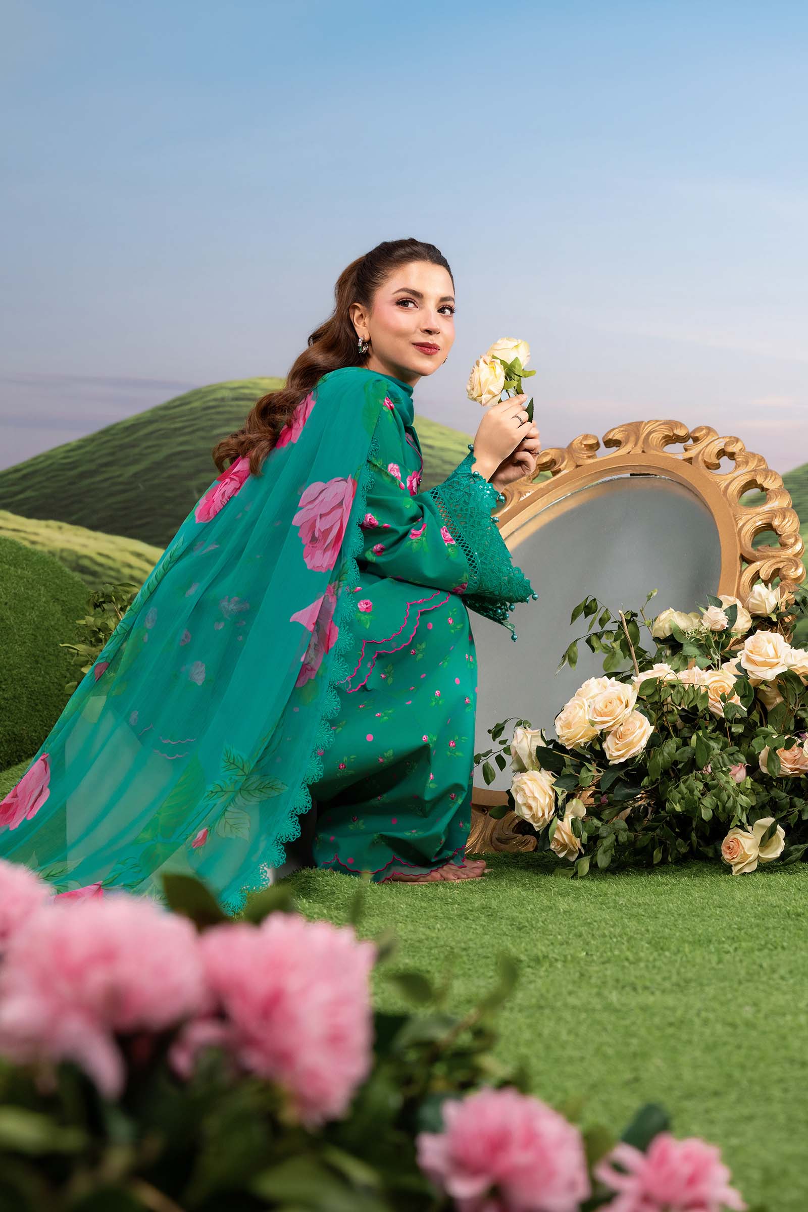 Maria B | M Basics Dreamscape Eid Lawn | MB-CUSV14-09A - by Libasekhas UK - Registered Vendor of : Maria B - 100% Original Designer Dress