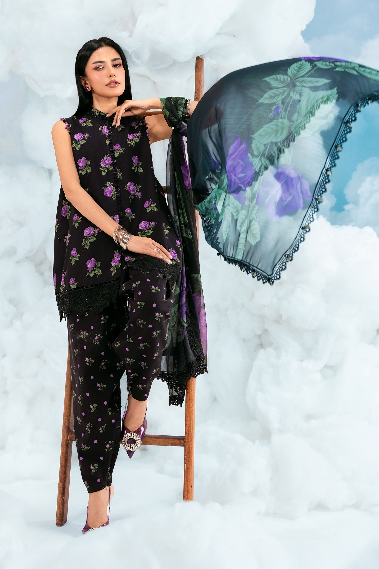 Maria B | M Basics Dreamscape Eid Lawn | MB-CUSV14-09B - by Libasekhas UK - Registered Vendor of : Maria B - 100% Original Designer Dress
