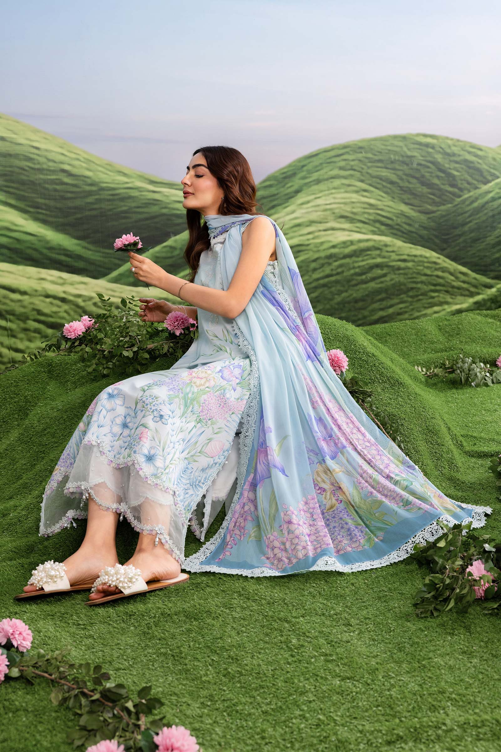 Maria B | M Basics Dreamscape Eid Lawn | MB-CUSV14-10A - by Libasekhas UK - Registered Vendor of : Maria B - 100% Original Designer Dress