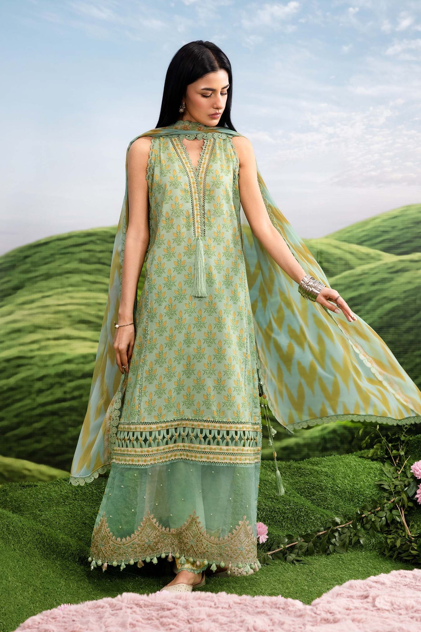 Maria B | M Basics Dreamscape Eid Lawn | MB-CUSV14-12B - by Libasekhas UK - Registered Vendor of : Maria B - 100% Original Designer Dress