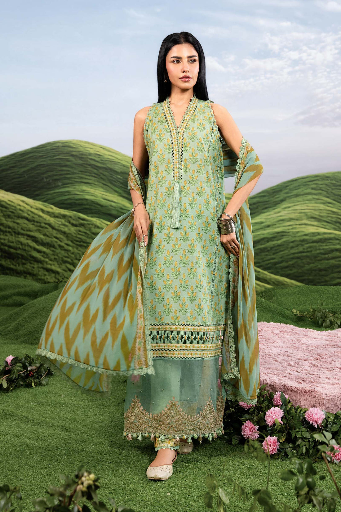 Maria B | M Basics Dreamscape Eid Lawn | MB-CUSV14-12B - by Libasekhas UK - Registered Vendor of : Maria B - 100% Original Designer Dress