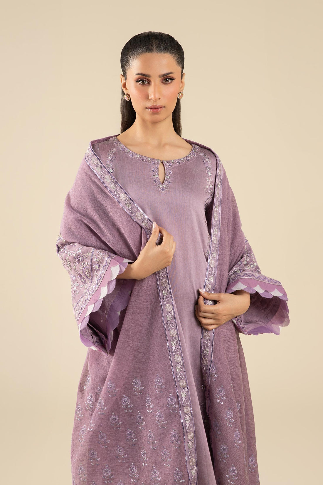 Maria B | Basics RTW | 3 Pc Embroidered Two Tone Silk Suit | MB-FS25-17 - by - Libasekhas UK - Registered Vendor of : Maria B - 100% Original Designer Dresss
