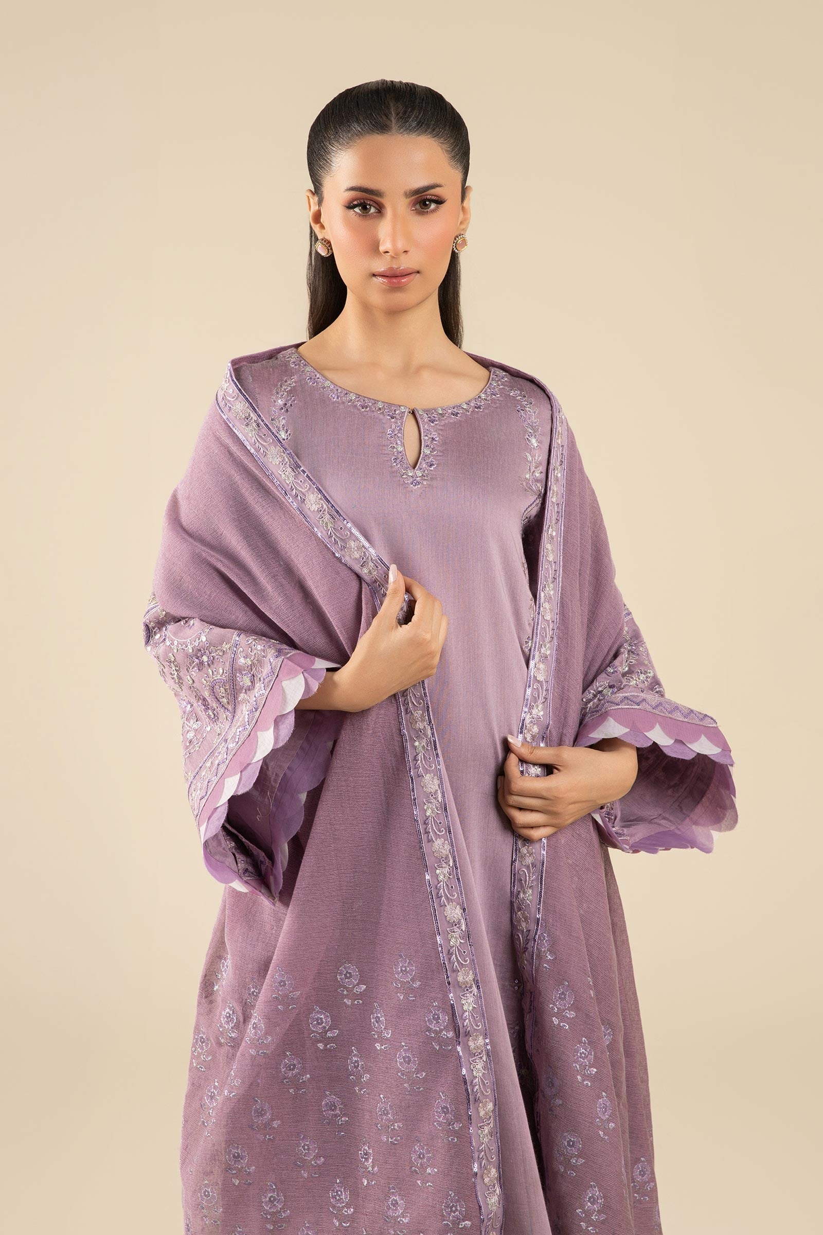 Maria B | Basics RTW | 3 Pc Embroidered Two Tone Silk Suit | MB-FS25-17 - by - Libasekhas UK - Registered Vendor of : Maria B - 100% Original Designer Dresss