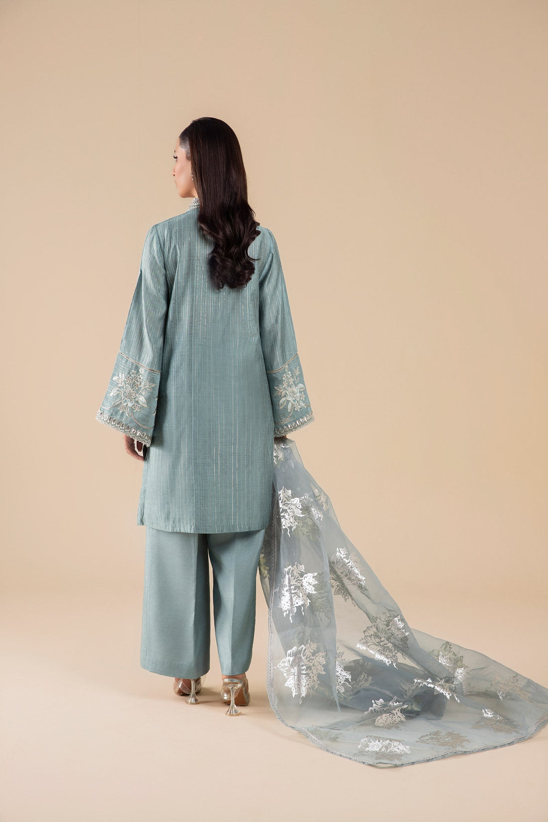 Maria B | Basics RTW | 3 Pc Embroidered Two Tone Lurex Silk Suit | MB-FS25-28 - by - Libasekhas UK - Registered Vendor of : Maria B - 100% Original Designer Dresss