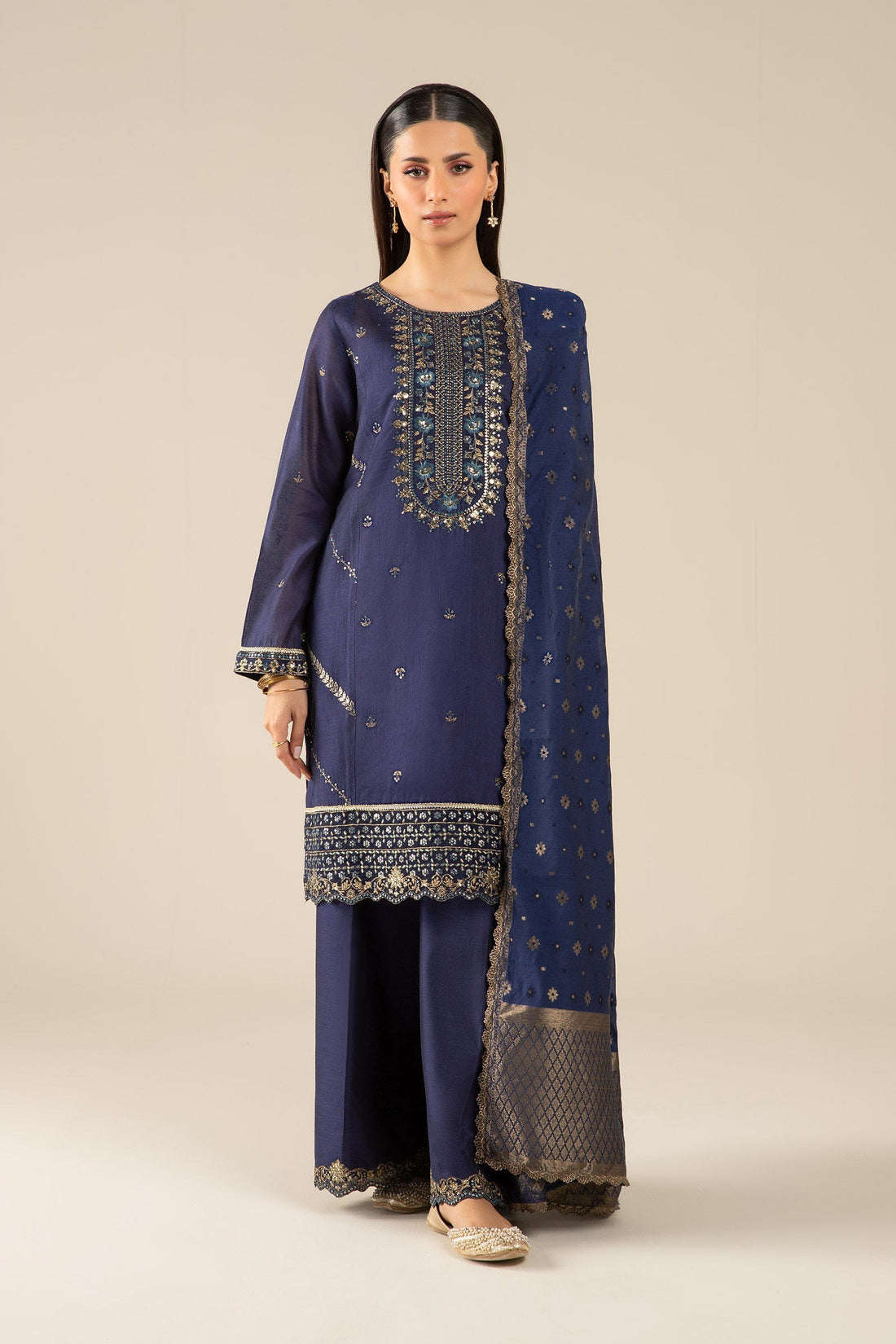Maria B | Basics RTW | 3 Pc Embroidered Two Tone Silk Suit | MB-FS25-30 - by - Libasekhas UK - Registered Vendor of : Maria B - 100% Original Designer Dresss