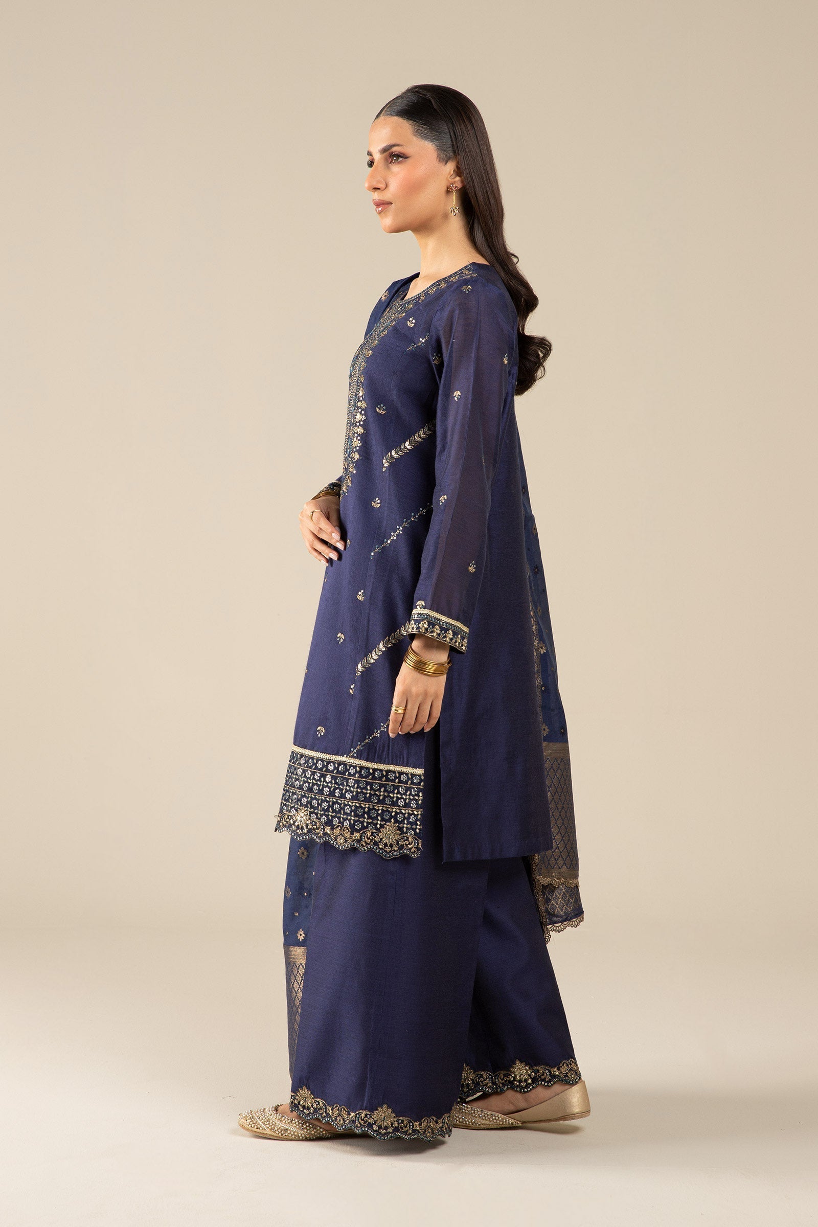 Maria B | Basics RTW | 3 Pc Embroidered Two Tone Silk Suit | MB-FS25-30 - by - Libasekhas UK - Registered Vendor of : Maria B - 100% Original Designer Dresss