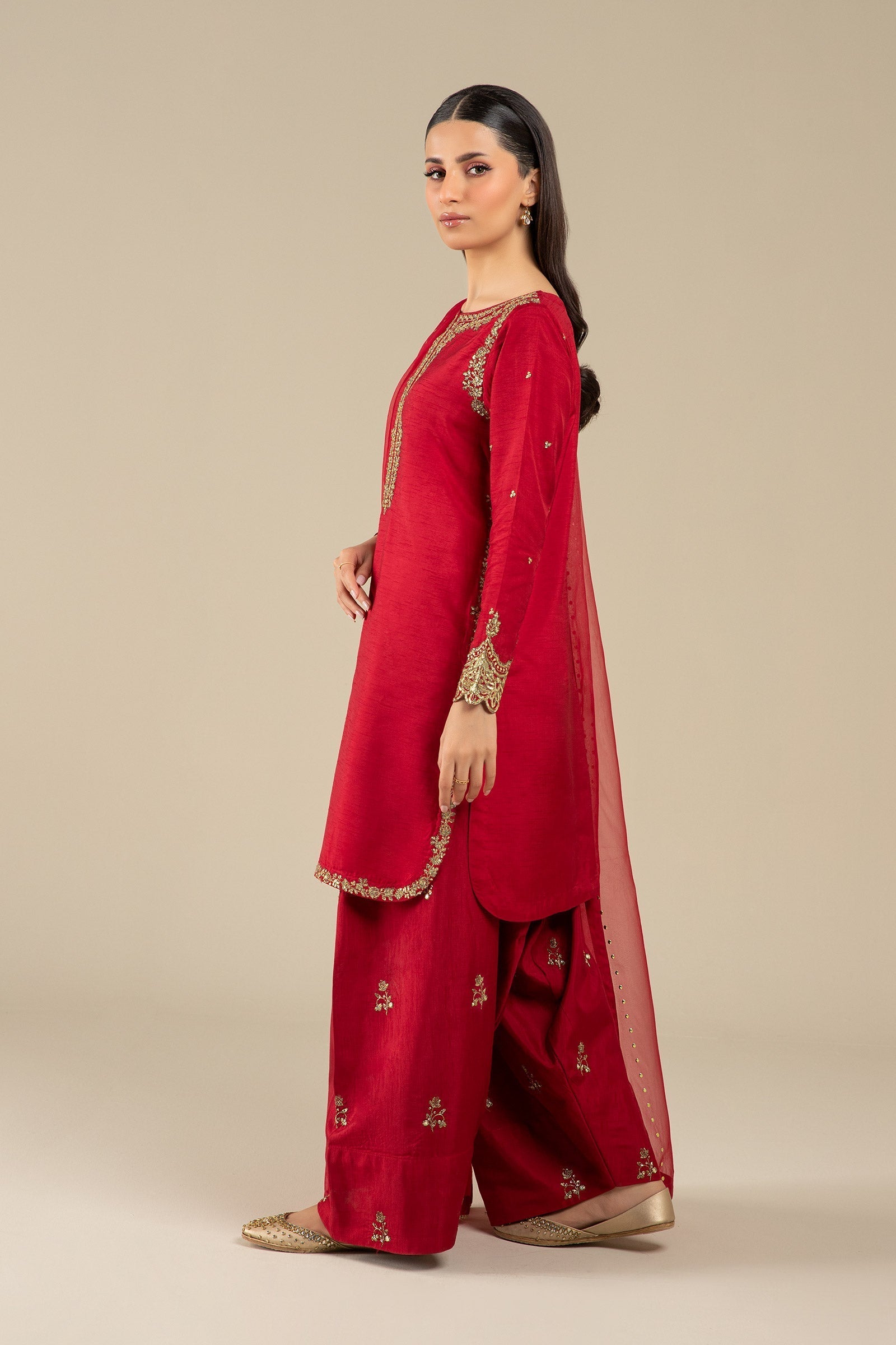 Maria B | Basics RTW | 3 Pc Embroidered Raw Silk Suit | MB-FS25-32 - by - Libasekhas UK - Registered Vendor of : Maria B - 100% Original Designer Dresss