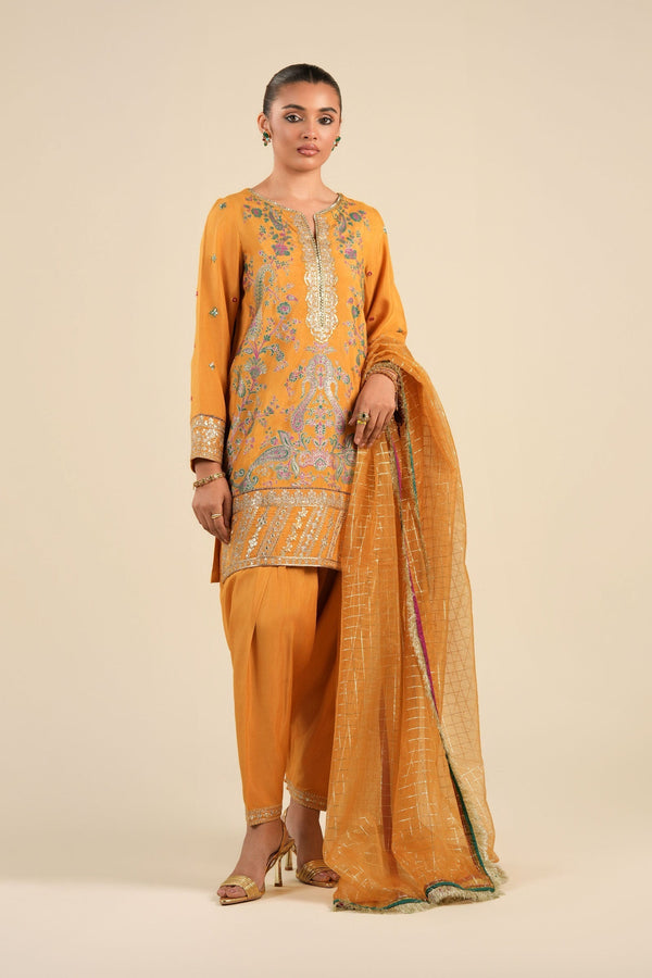 Maria B | Basics RTW | 3 Pc Embroidered Raw Silk Suit | MB-FS25-33 - by - Libasekhas UK - Registered Vendor of : Maria B - 100% Original Designer Dresss