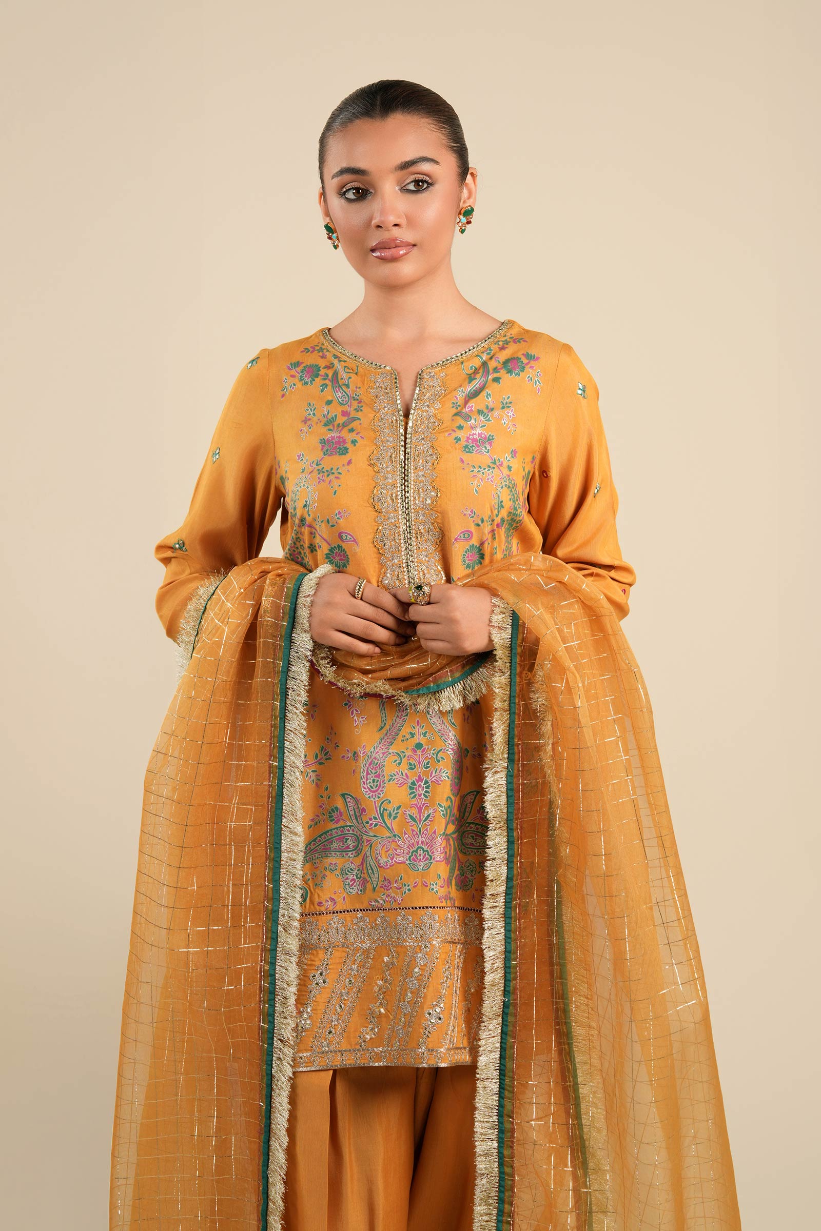 Maria B | Basics RTW | 3 Pc Embroidered Raw Silk Suit | MB-FS25-33 - by - Libasekhas UK - Registered Vendor of : Maria B - 100% Original Designer Dresss