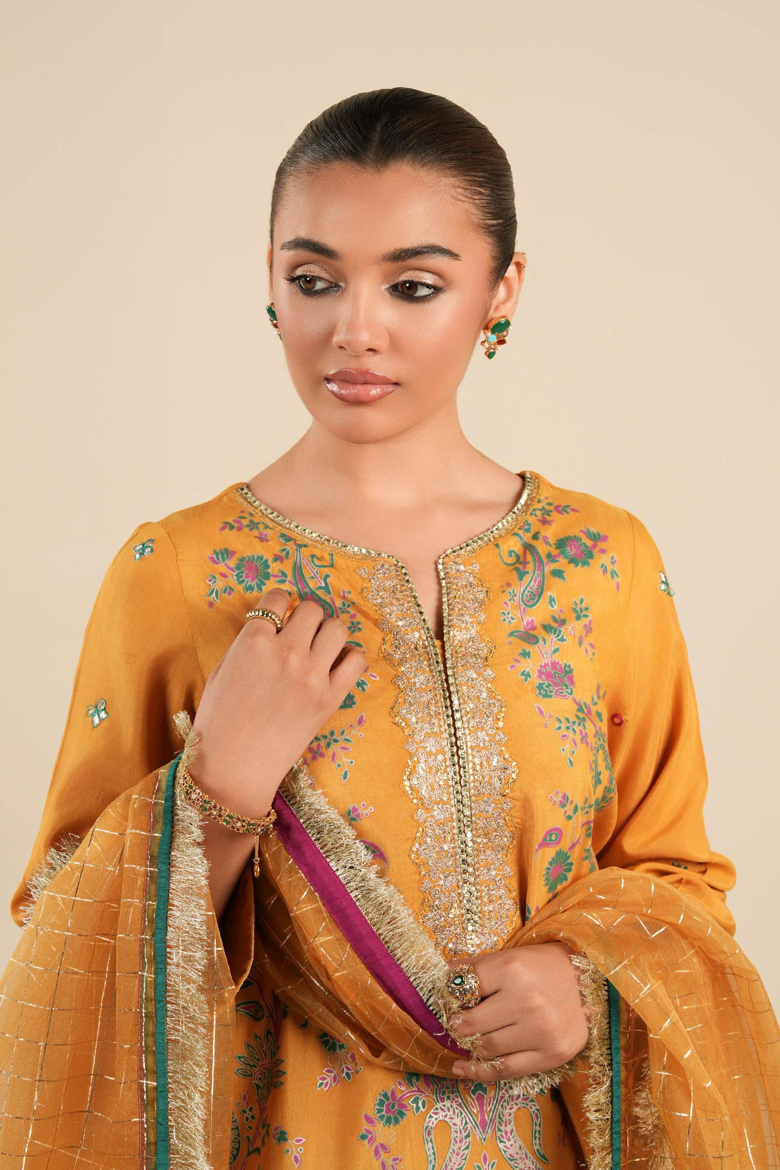 Maria B | Basics RTW | 3 Pc Embroidered Raw Silk Suit | MB-FS25-33 - by - Libasekhas UK - Registered Vendor of : Maria B - 100% Original Designer Dresss