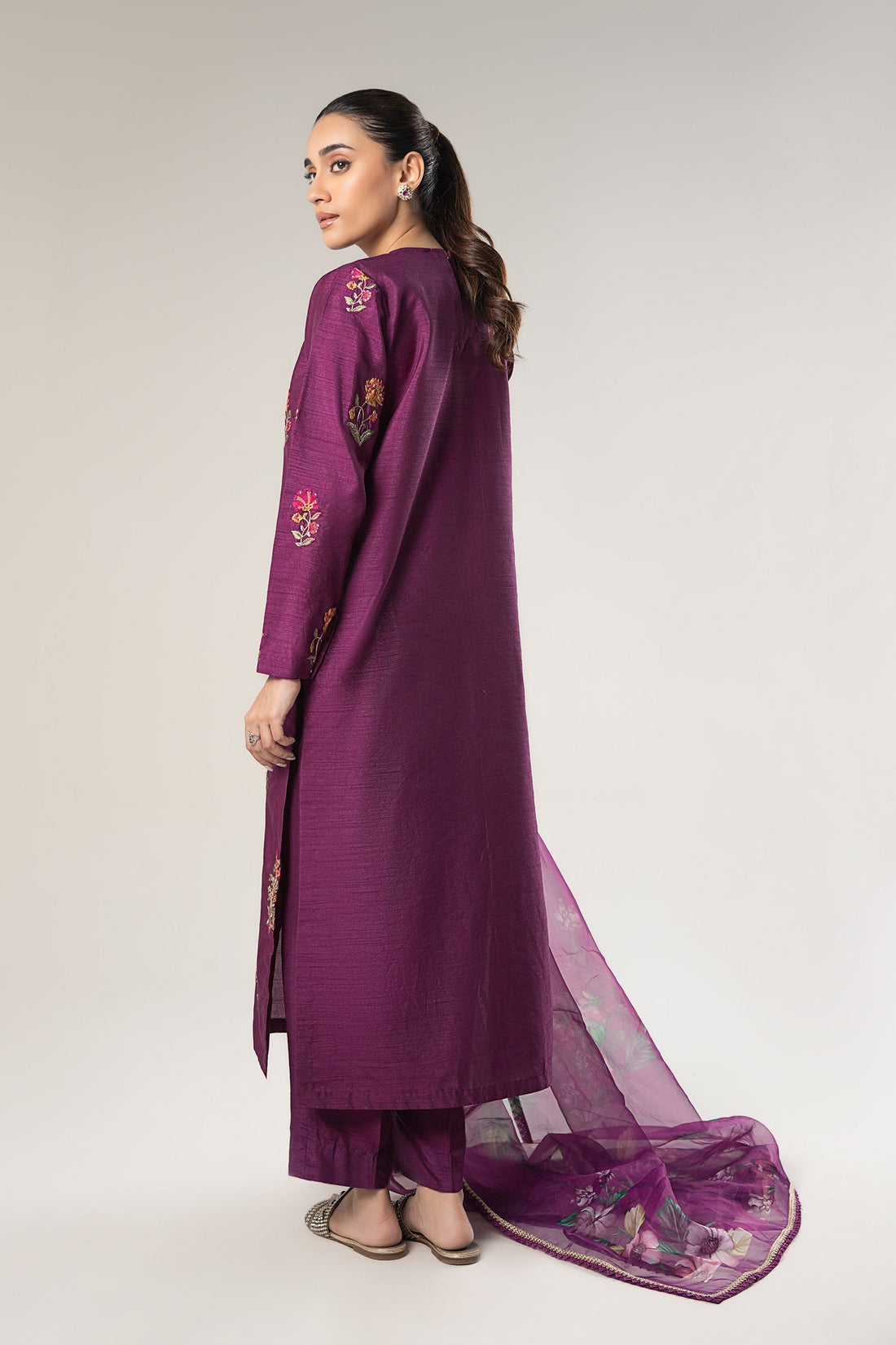 Maria B | Basics RTW | 3 Pc Embroidered Raw Silk Suit | MB-WF24-47 - by - Libasekhas UK - Registered Vendor of : Maria B - 100% Original Designer Dresss
