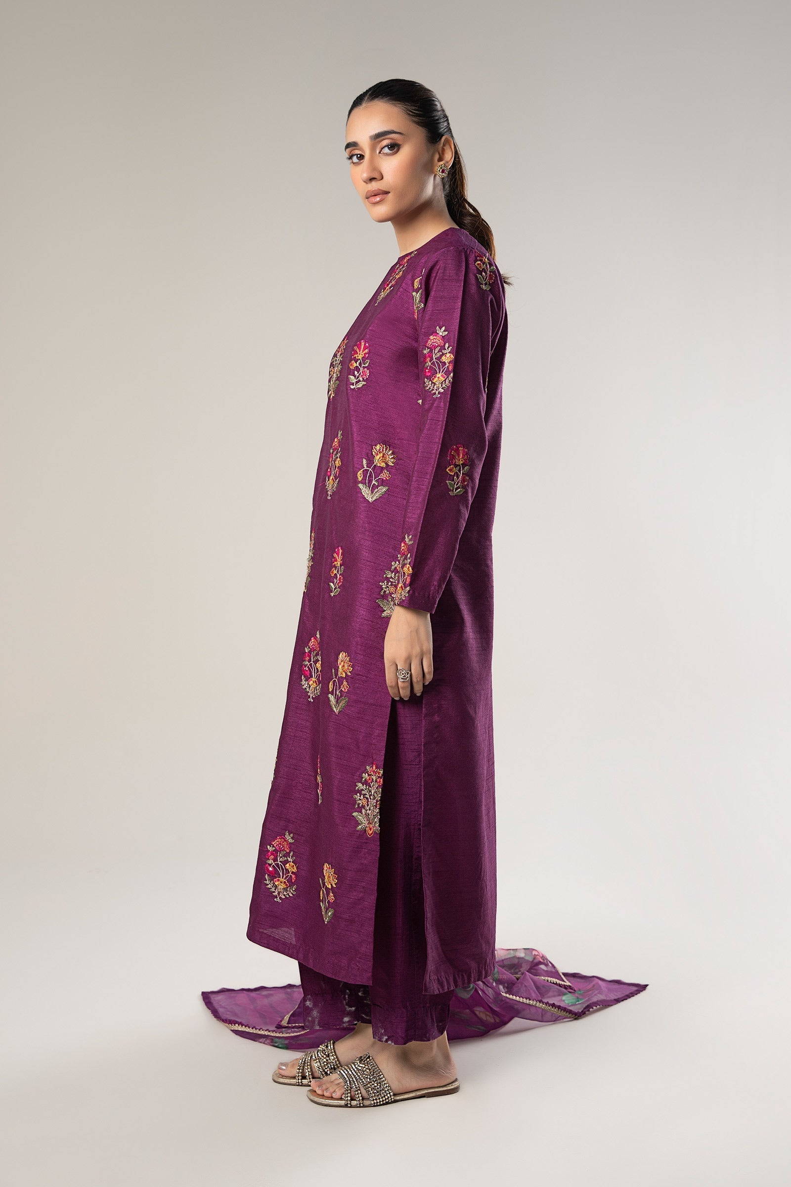Maria B | Basics RTW | 3 Pc Embroidered Raw Silk Suit | MB-WF24-47 - by - Libasekhas UK - Registered Vendor of : Maria B - 100% Original Designer Dresss