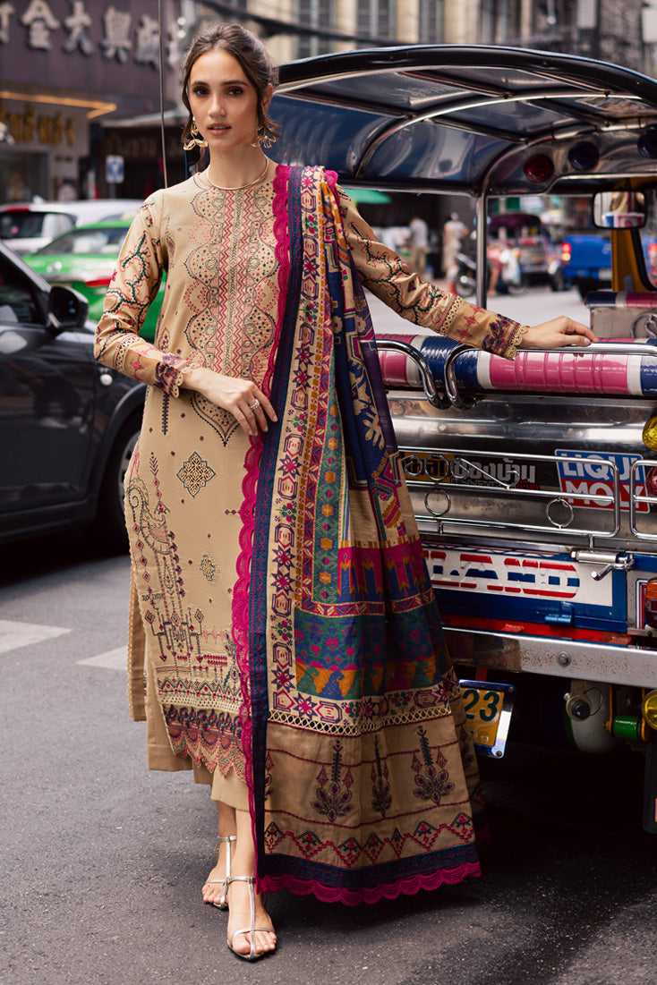 Marjjan | Carnation Lawn | MBL-13 B (BEIGE) - by - Libasekhas UK - Registered Vendor of : Marjjan - 100% Original Designer Dresss