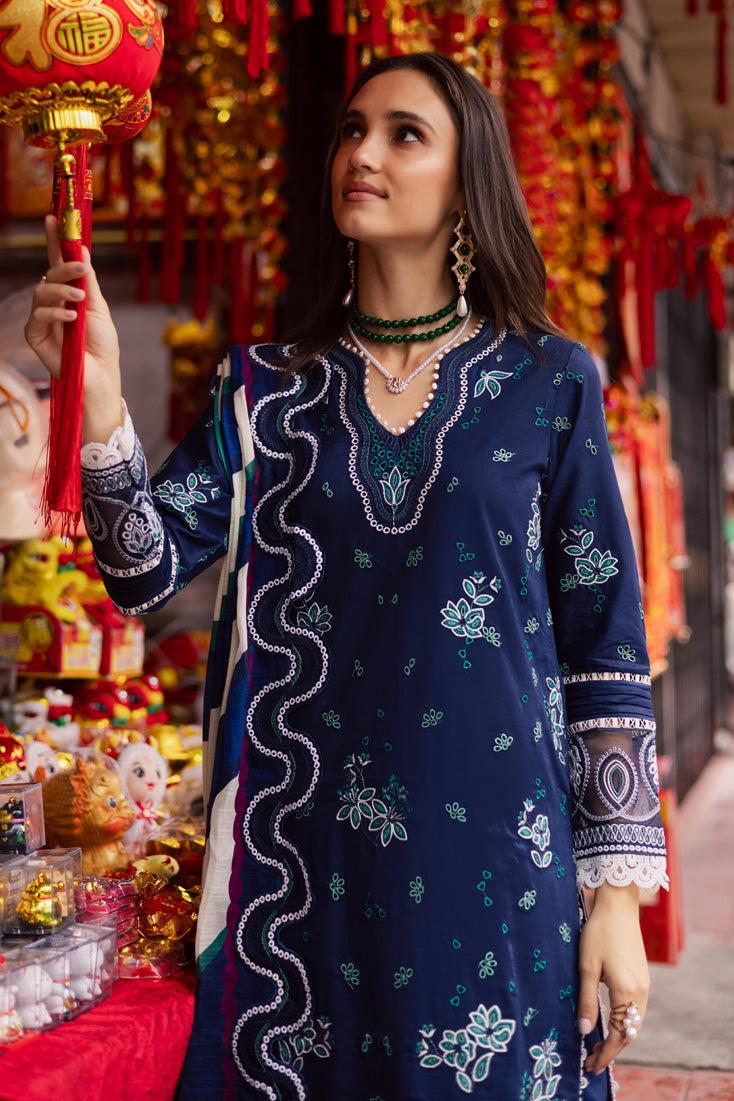 Marjjan | Carnation Lawn | MBL-17 A (NAVY BLUE) - by - Libasekhas UK - Registered Vendor of : Marjjan - 100% Original Designer Dresss
