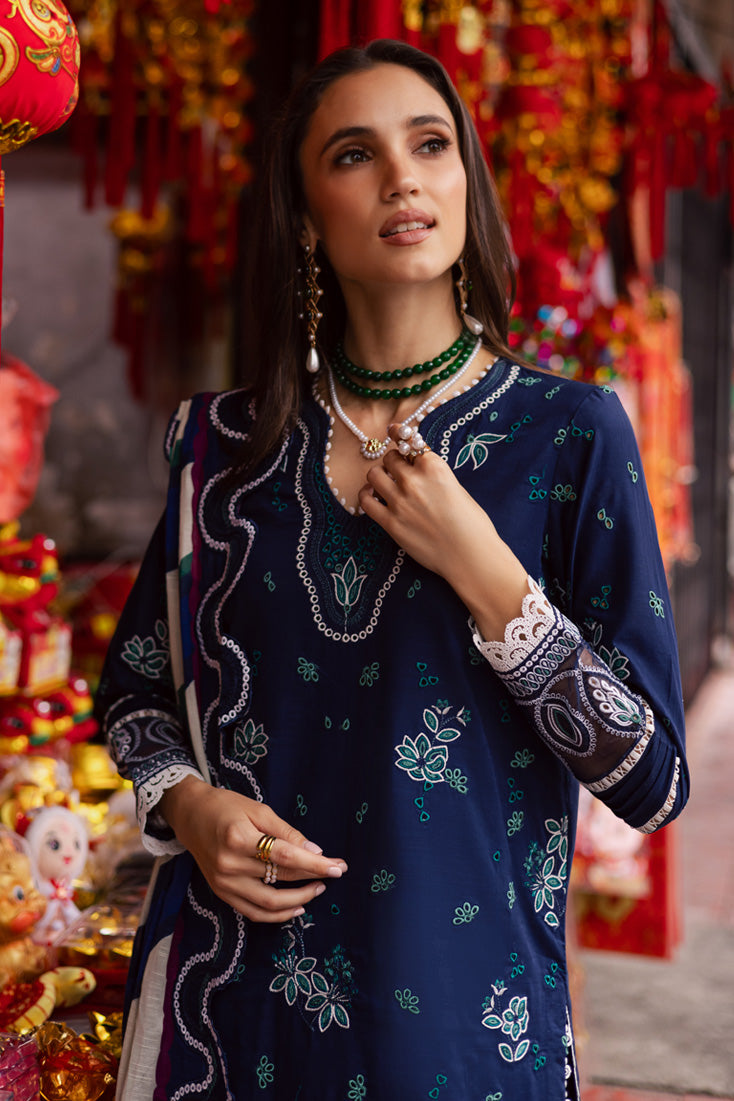 Marjjan | Carnation Lawn | MBL-17 A (NAVY BLUE) - by - Libasekhas UK - Registered Vendor of : Marjjan - 100% Original Designer Dresss