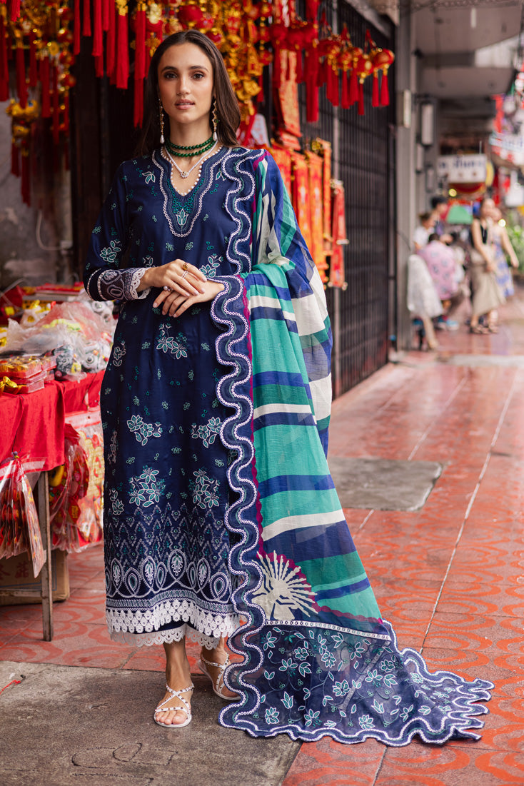Marjjan | Carnation Lawn | MBL-17 A (NAVY BLUE) - by - Libasekhas UK - Registered Vendor of : Marjjan - 100% Original Designer Dresss
