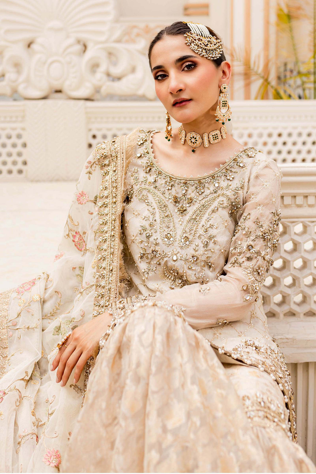 Maria B | Bridal Couture | Ivory Gold MC-906 - by - Libasekhas UK - Registered Vendor of : Maria B - 100% Original Designer Dresss