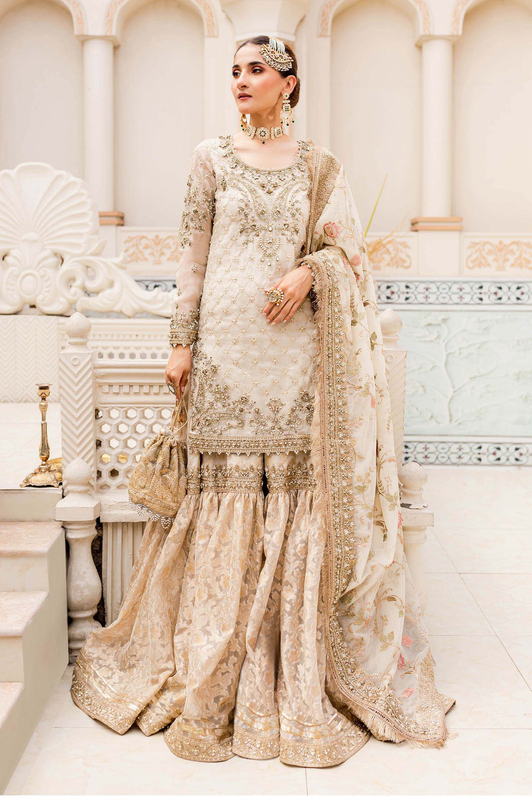 Maria B | Bridal Couture | Ivory Gold MC-906 - by - Libasekhas UK - Registered Vendor of : Maria B - 100% Original Designer Dresss