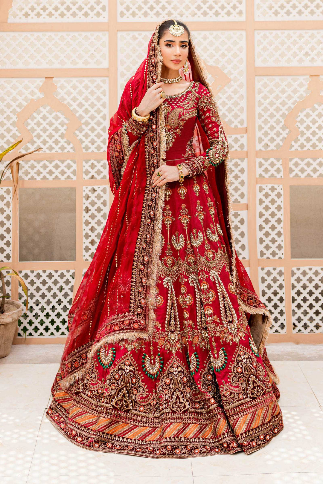 Maria B | Bridal Couture | Deep Red MC-907 - by - Libasekhas UK - Registered Vendor of : Maria B - 100% Original Designer Dresss