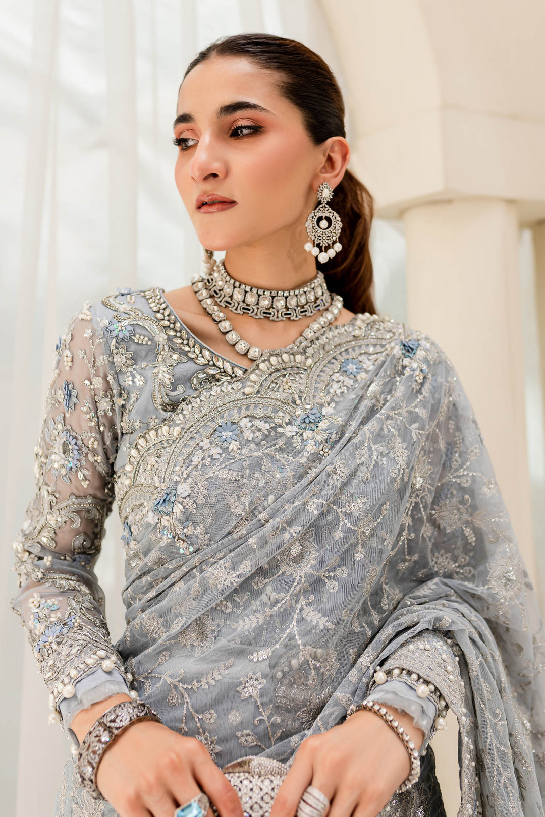 Maria B | Bridal Couture | Ice Blue MC-908 - by - Libasekhas UK - Registered Vendor of : Maria B - 100% Original Designer Dresss