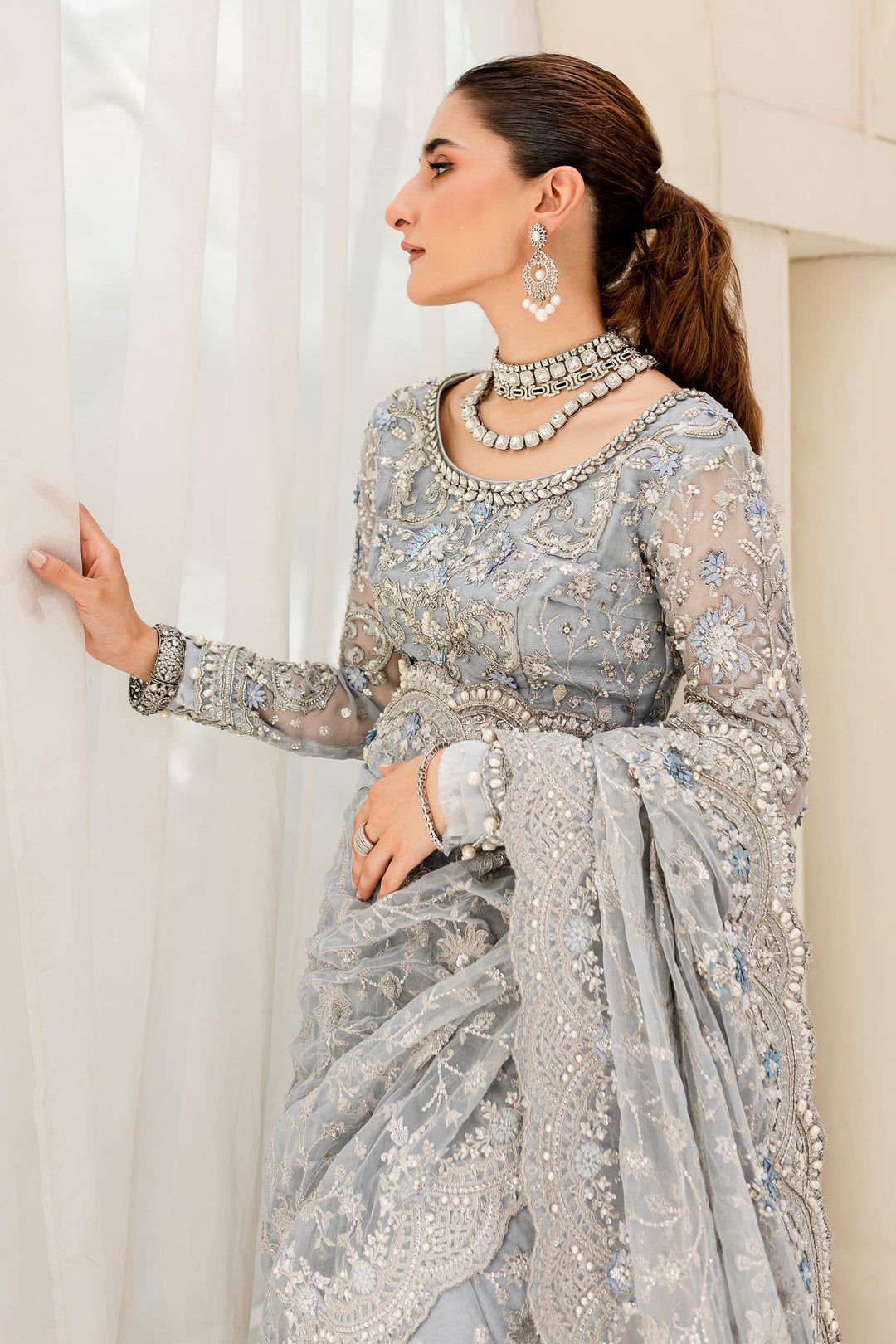 Maria B | Bridal Couture | Ice Blue MC-908 - by - Libasekhas UK - Registered Vendor of : Maria B - 100% Original Designer Dresss
