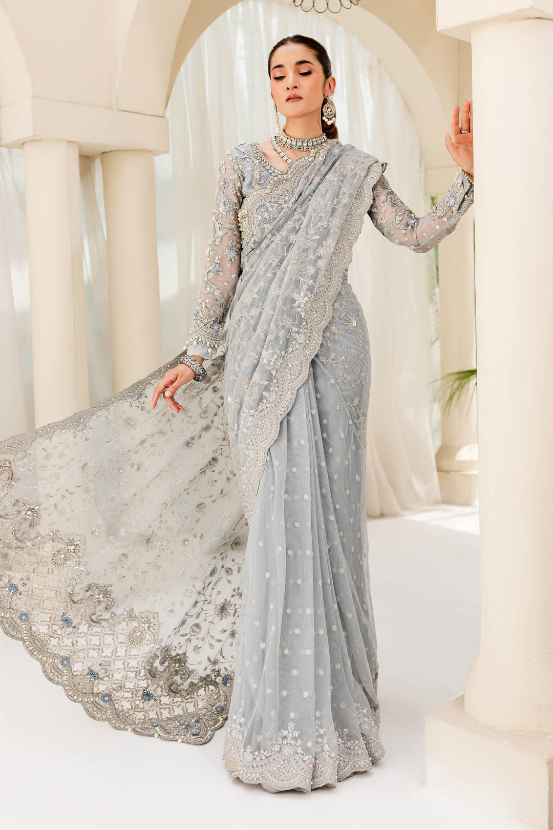 Maria B | Bridal Couture | Ice Blue MC-908 - by - Libasekhas UK - Registered Vendor of : Maria B - 100% Original Designer Dresss
