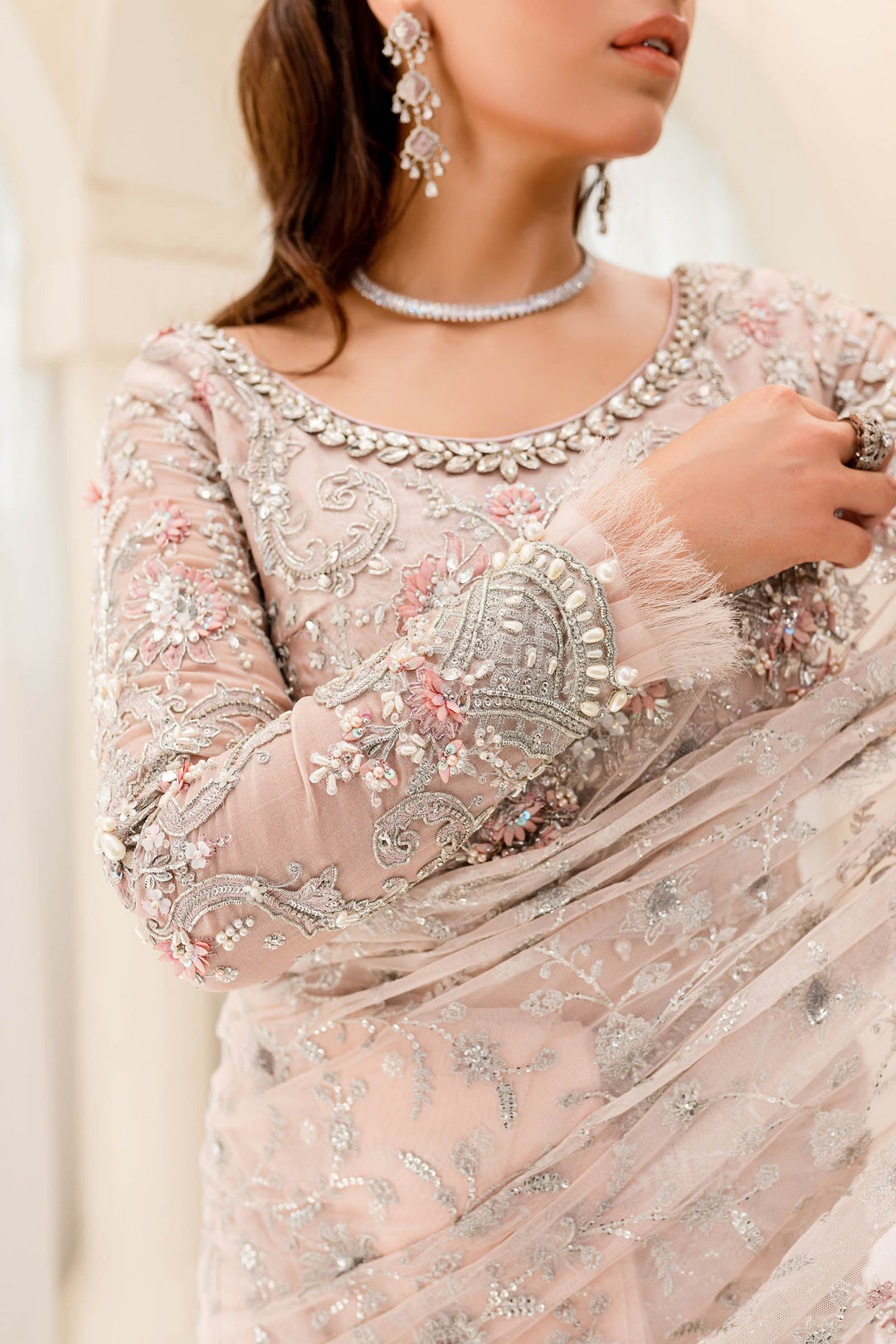 Maria B | Bridal Couture | Pale Pink MC-909 - by - Libasekhas UK - Registered Vendor of : Maria B - 100% Original Designer Dresss