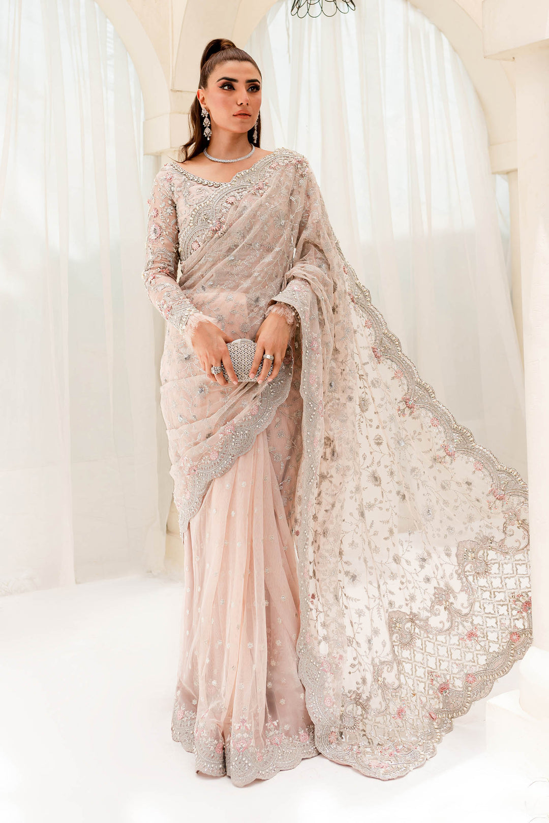 Maria B | Bridal Couture | Pale Pink MC-909 - by - Libasekhas UK - Registered Vendor of : Maria B - 100% Original Designer Dresss