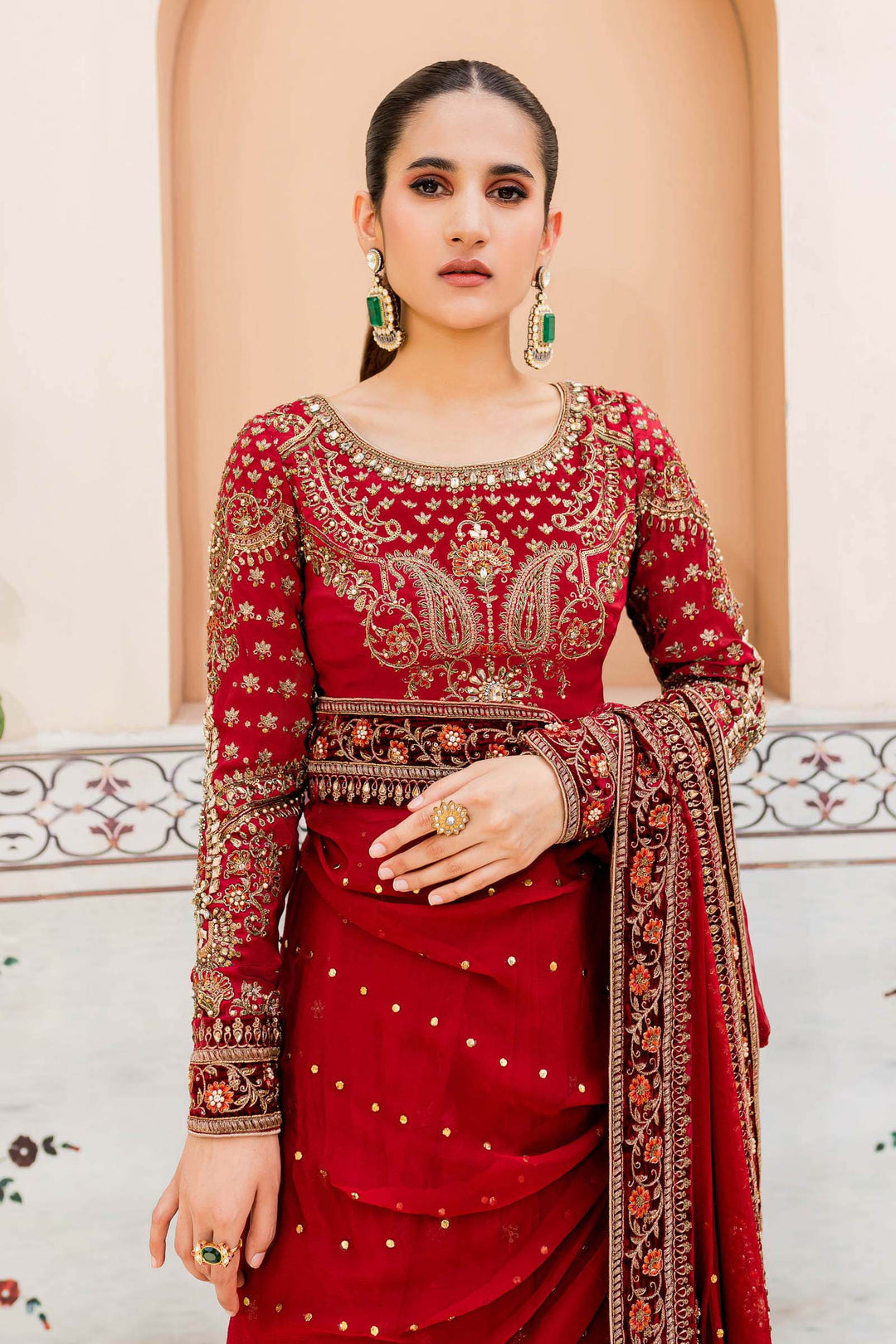 Maria B | Bridal Couture | Deep Red MC-910 - by - Libasekhas UK - Registered Vendor of : Maria B - 100% Original Designer Dresss