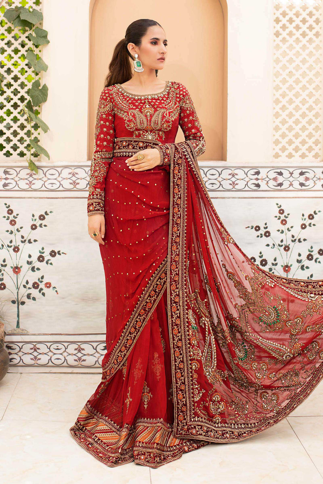 Maria B | Bridal Couture | Deep Red MC-910 - by - Libasekhas UK - Registered Vendor of : Maria B - 100% Original Designer Dresss
