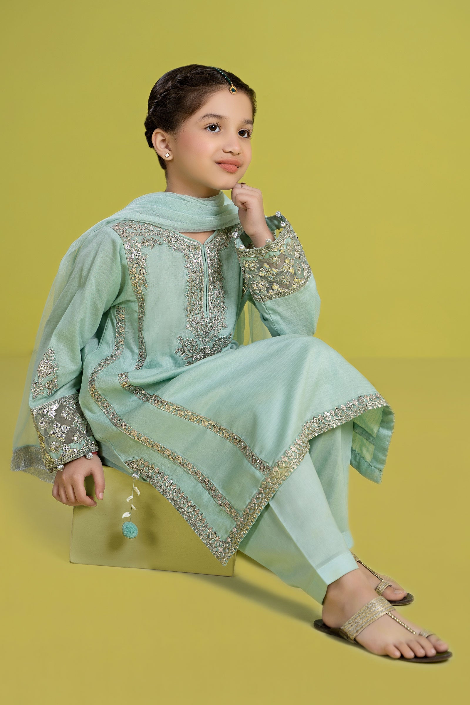 kids-clothes-mkd-ef24-02r1-ferozi by Maria B Kids - Designer Dress  - Type : KidsClothes - Available at Libasekhas UK - 100% Original 