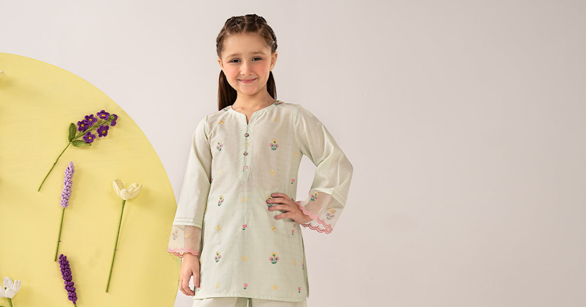 kids-clothes-mkd-ea26-03-lime-green by Maria B Kids - Designer Dress  - Type : KidsClothes - Available at Libasekhas UK - 100% Original 