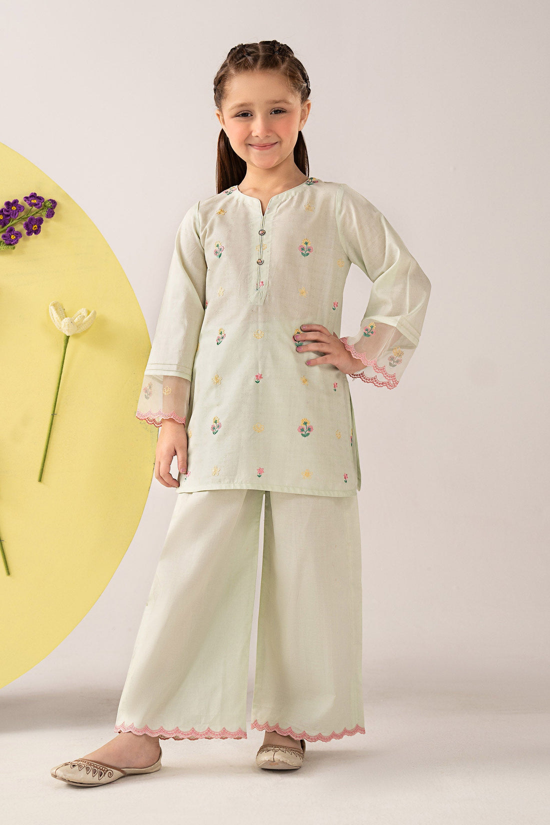 kids-clothes-mkd-ea26-03-lime-green by Maria B Kids - Designer Dress  - Type : KidsClothes - Available at Libasekhas UK - 100% Original 