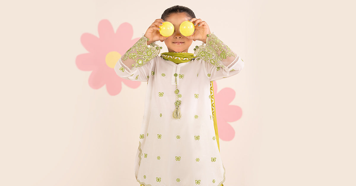 kids-clothes-mkd-ea26-14-white-and-neon-green by Maria B Kids - Designer Dress  - Type : KidsClothes - Available at Libasekhas UK - 100% Original 