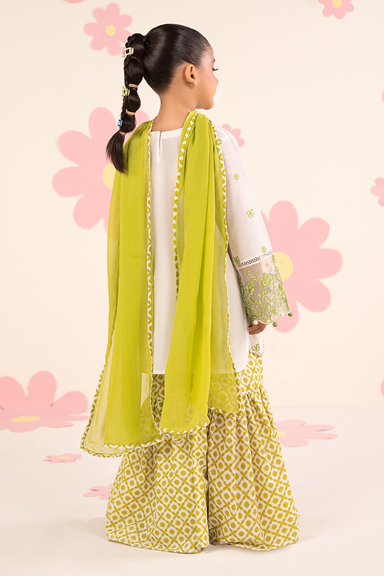 kids-clothes-mkd-ea26-14-white-and-neon-green by Maria B Kids - Designer Dress  - Type : KidsClothes - Available at Libasekhas UK - 100% Original 