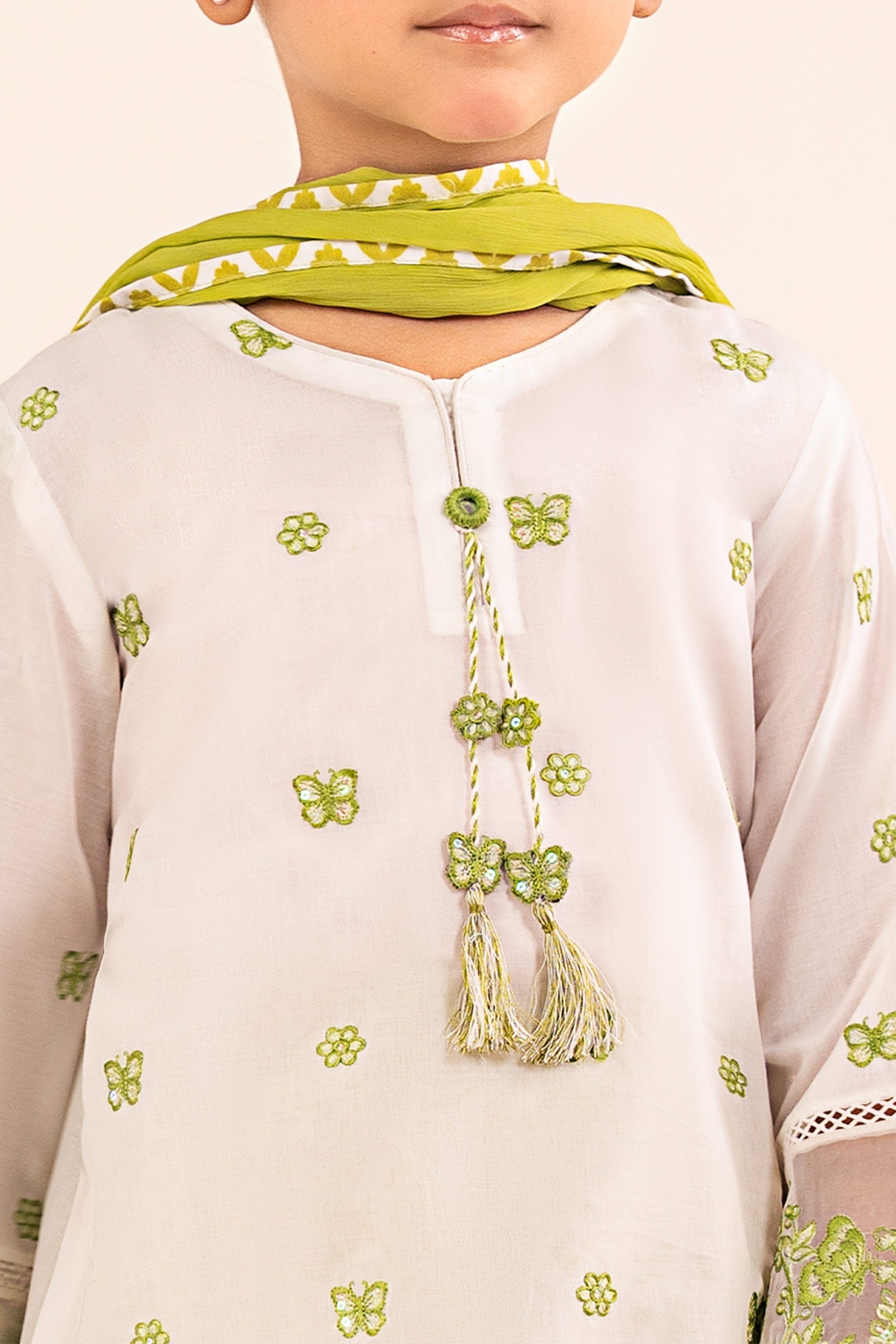 kids-clothes-mkd-ea26-14-white-and-neon-green by Maria B Kids - Designer Dress  - Type : KidsClothes - Available at Libasekhas UK - 100% Original 