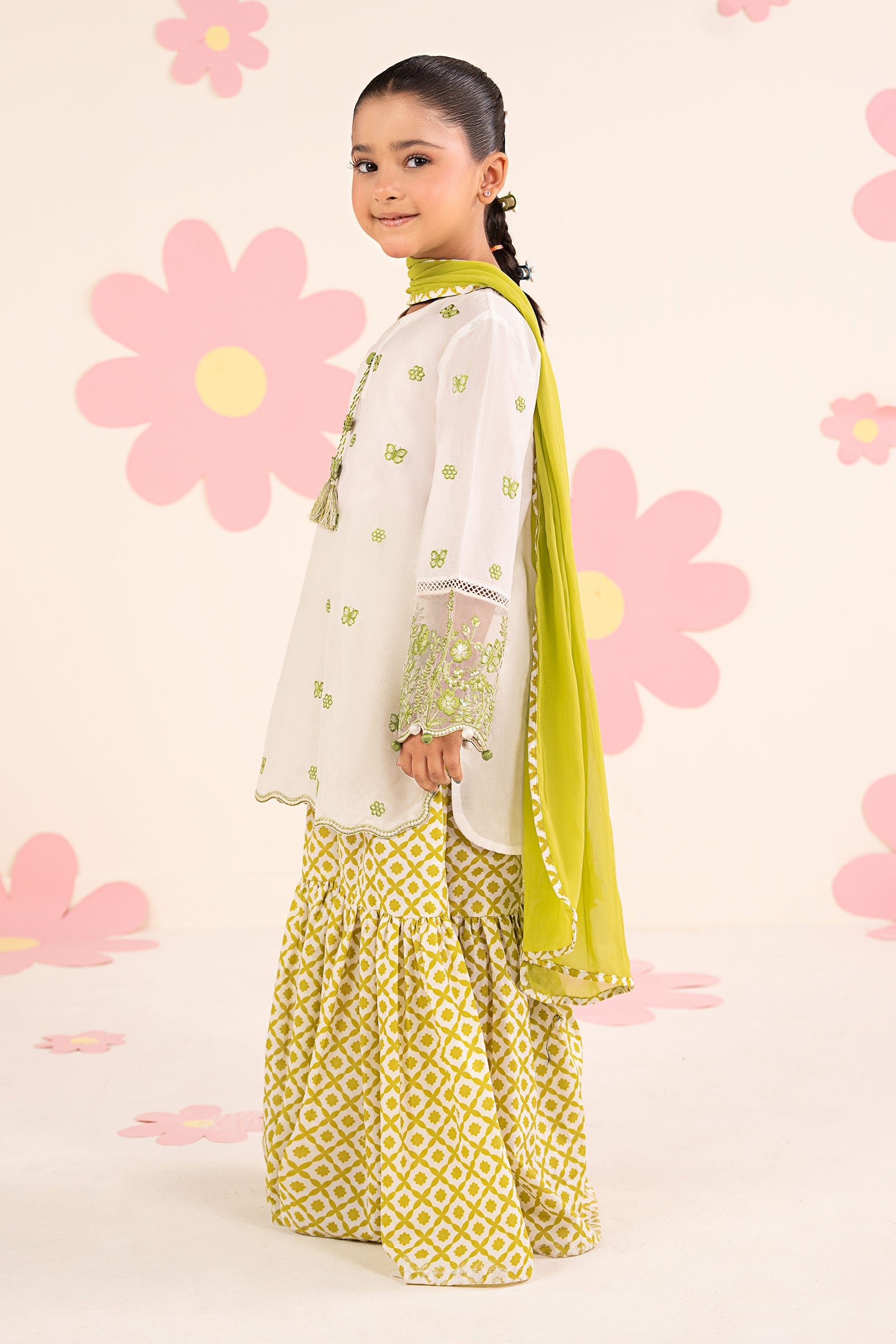 kids-clothes-mkd-ea26-14-white-and-neon-green by Maria B Kids - Designer Dress  - Type : KidsClothes - Available at Libasekhas UK - 100% Original 
