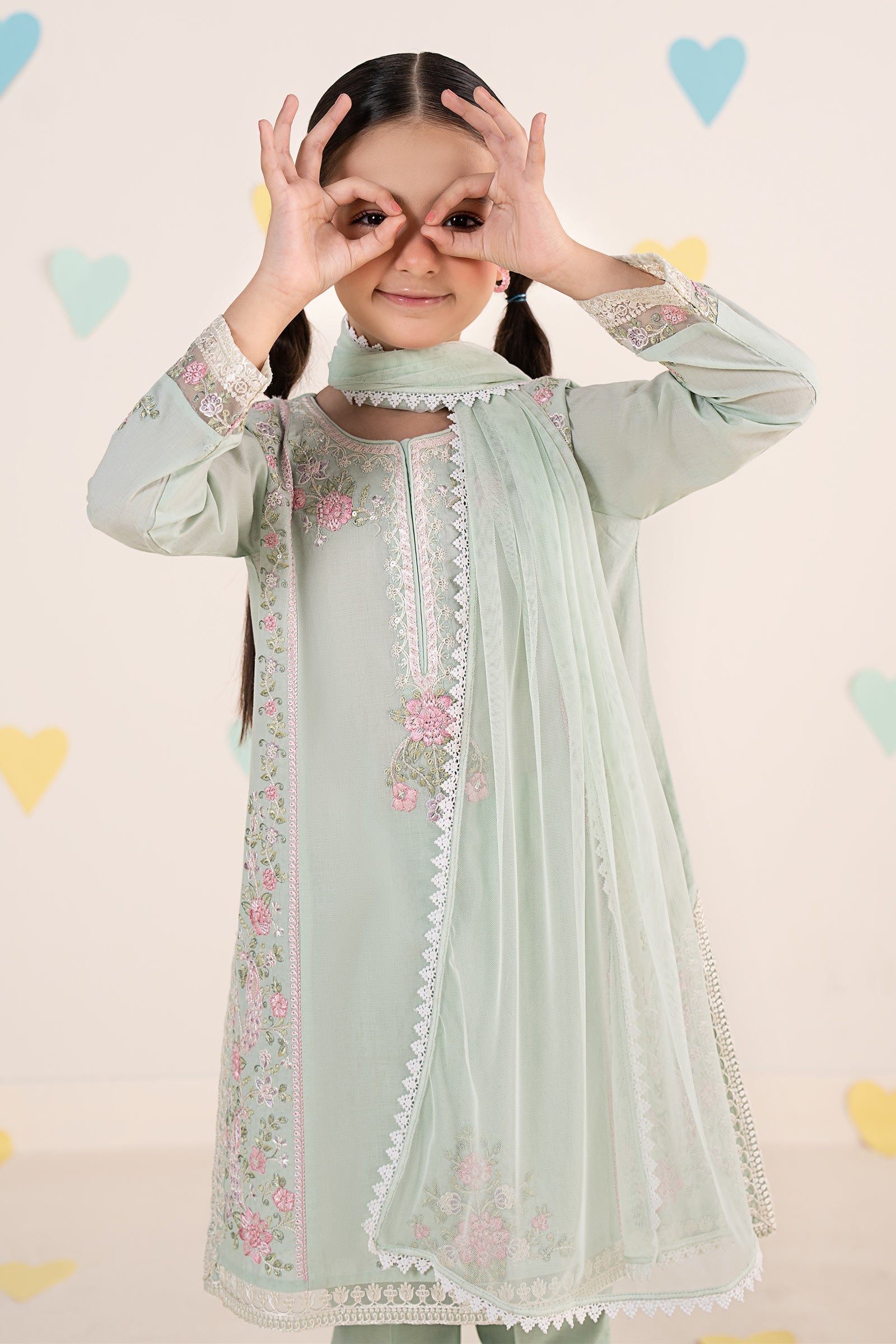 kids-clothes-mkd-ef25-50r1-sea-green by Maria B Kids - Designer Dress  - Type : KidsClothes - Available at Libasekhas UK - 100% Original 