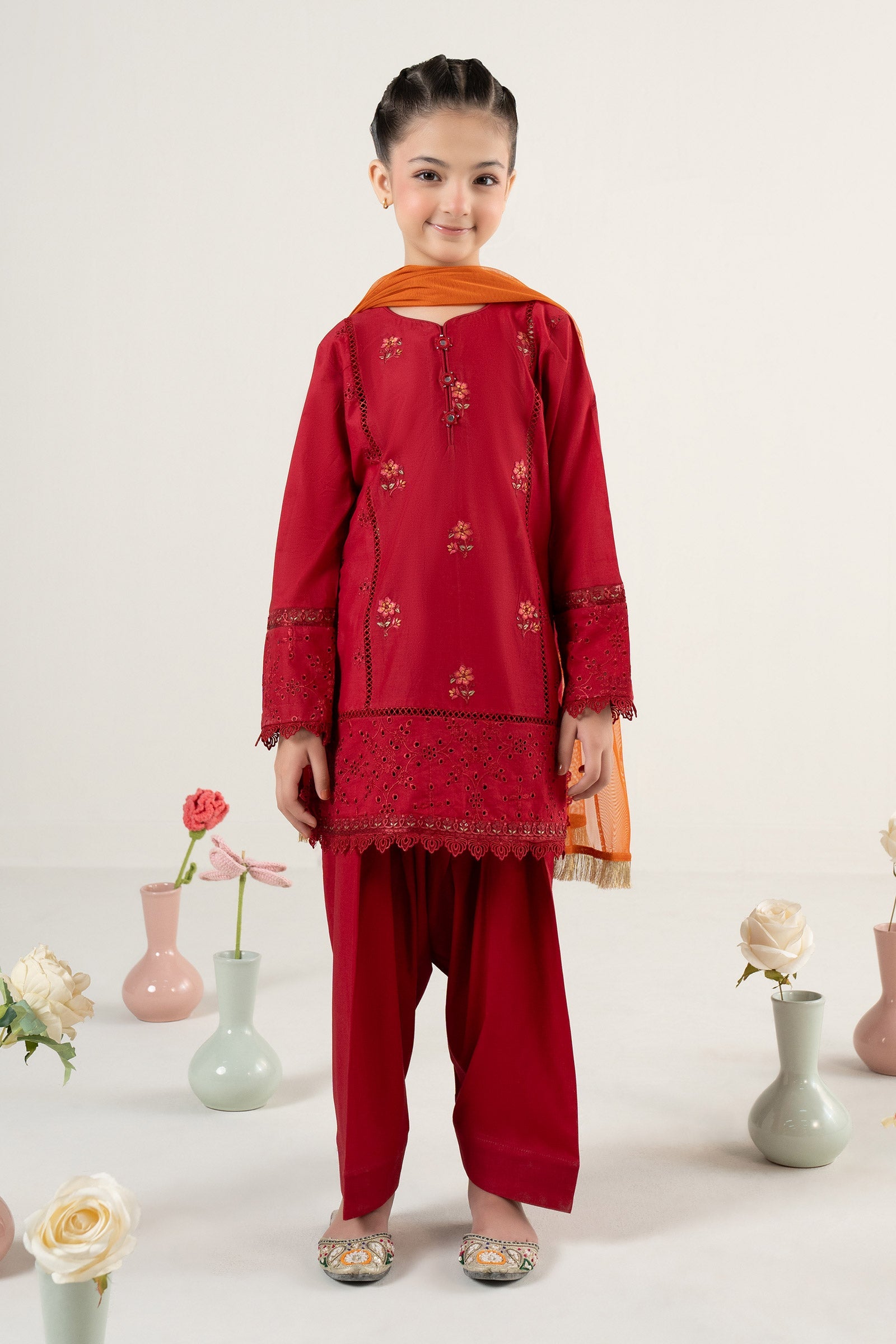 kids-clothes-mkd-ef25-53r1-red by Maria B Kids - Designer Dress  - Type : KidsClothes - Available at Libasekhas UK - 100% Original 