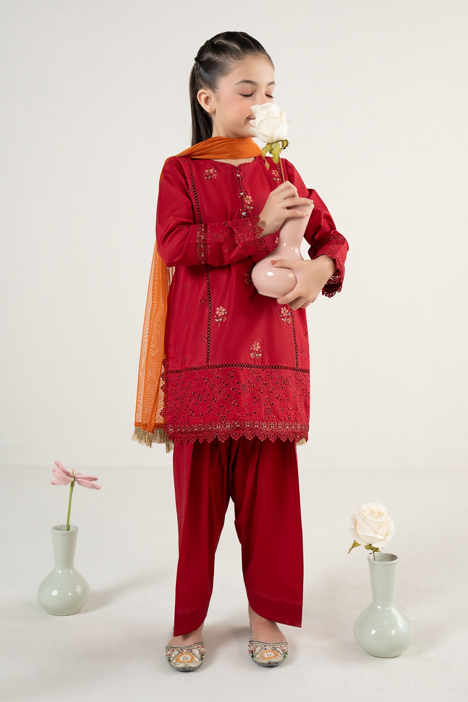 kids-clothes-mkd-ef25-53r1-red by Maria B Kids - Designer Dress  - Type : KidsClothes - Available at Libasekhas UK - 100% Original 