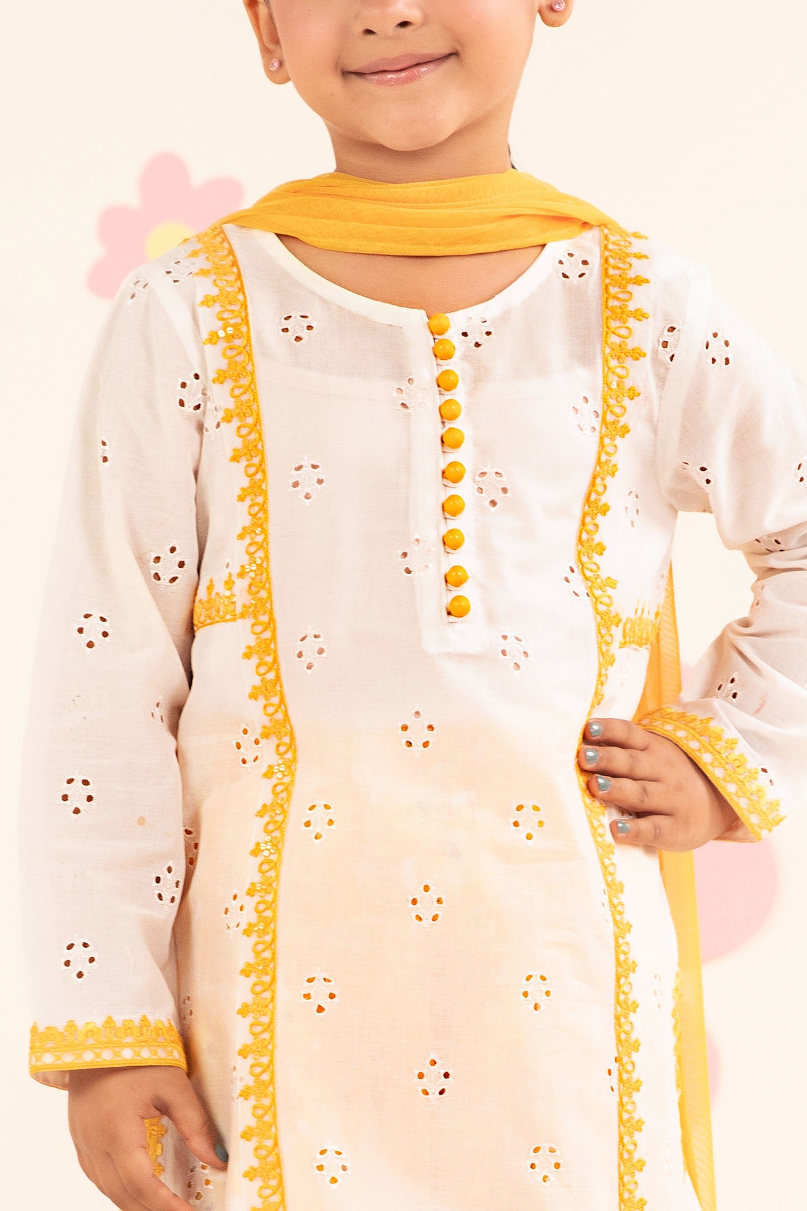 kids-clothes-mkd-ef25-66r1-white-and-yellow by Maria B Kids - Designer Dress  - Type : KidsClothes - Available at Libasekhas UK - 100% Original 