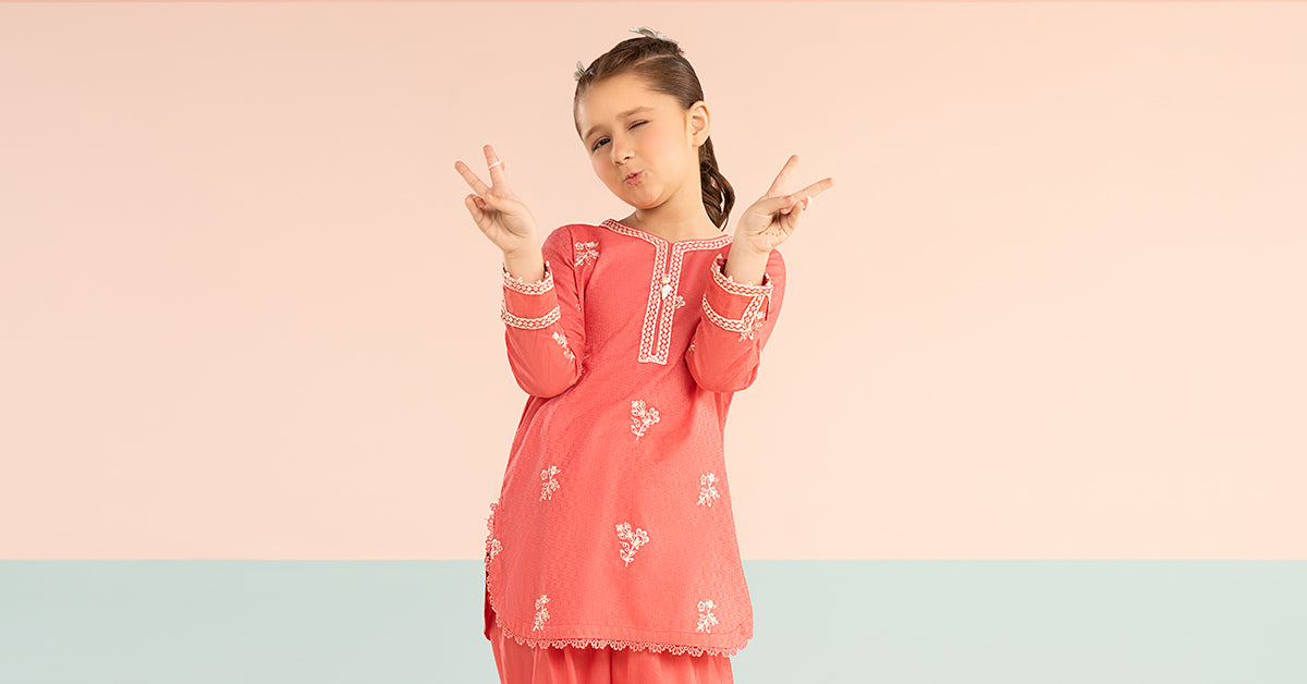 2 Piece Embroidered Dobby Lawn Suit - Kids Clothing - available at Maria Faisal in UK and USA.