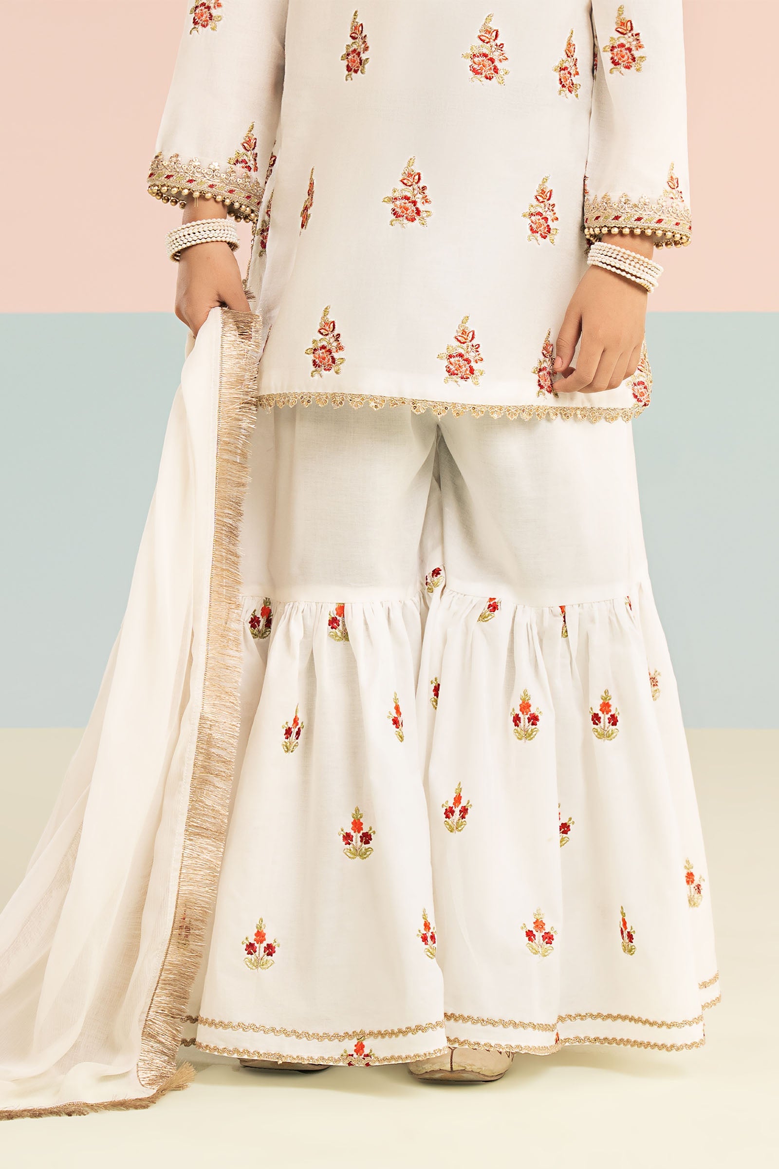 kids-clothes-mkd-ef26-04-white-and-red by Maria B Kids - Designer Dress  - Type : KidsClothes - Available at Libasekhas UK - 100% Original 