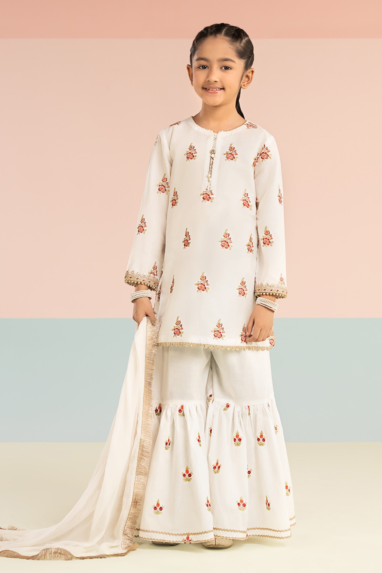 kids-clothes-mkd-ef26-04-white-and-red by Maria B Kids - Designer Dress  - Type : KidsClothes - Available at Libasekhas UK - 100% Original 