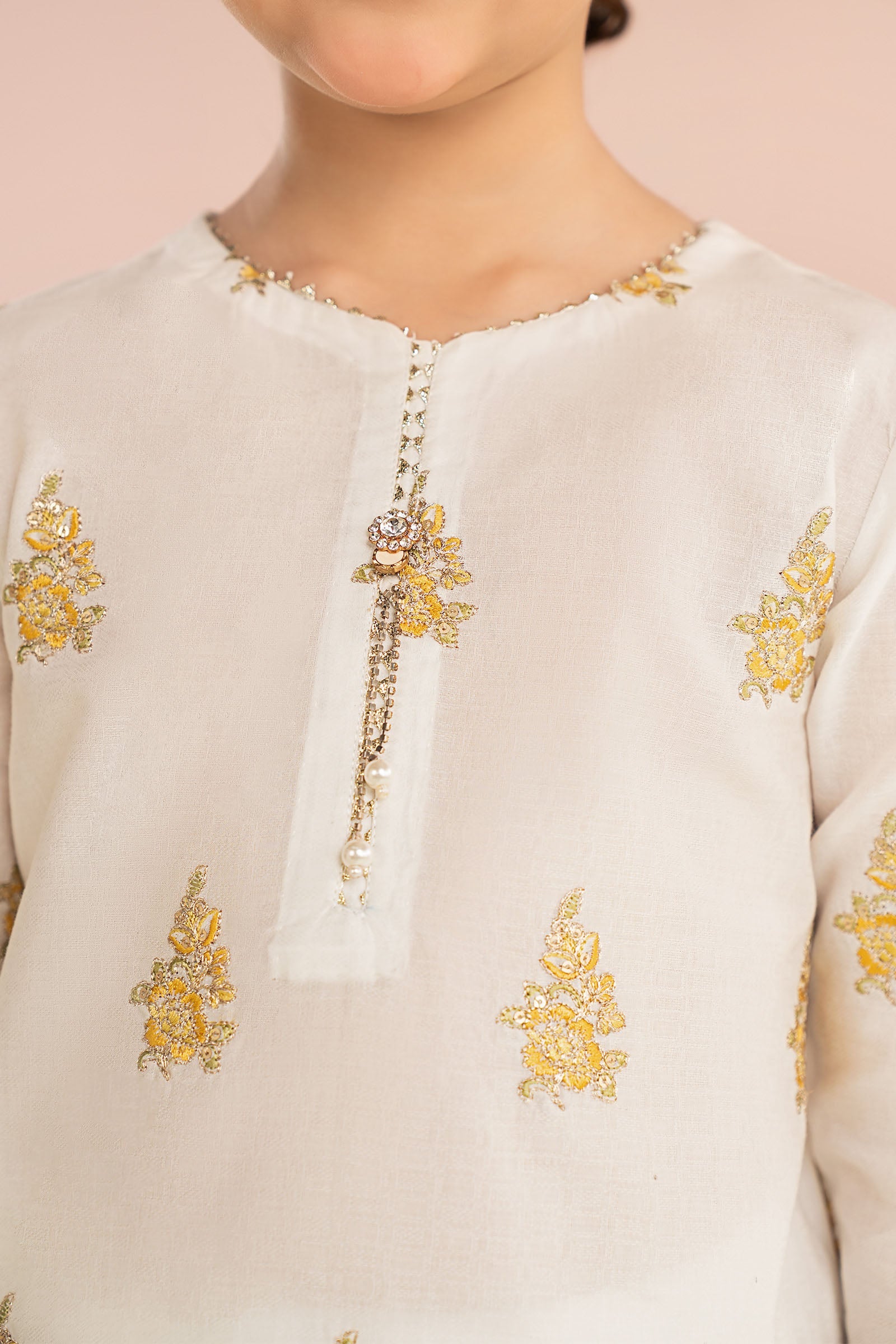 kids-clothes-mkd-ef26-04-white-and-yellow by Maria B Kids - Designer Dress  - Type : KidsClothes - Available at Libasekhas UK - 100% Original 