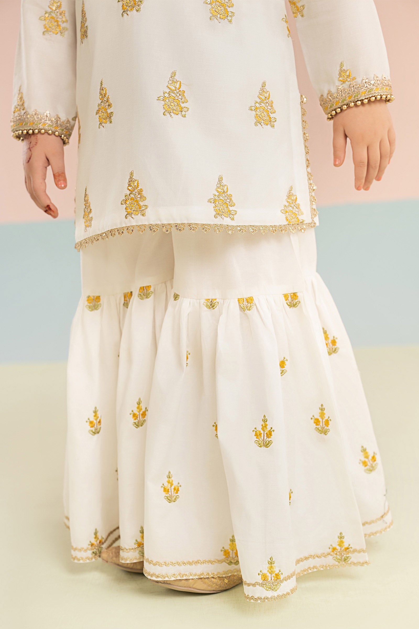 kids-clothes-mkd-ef26-04-white-and-yellow by Maria B Kids - Designer Dress  - Type : KidsClothes - Available at Libasekhas UK - 100% Original 
