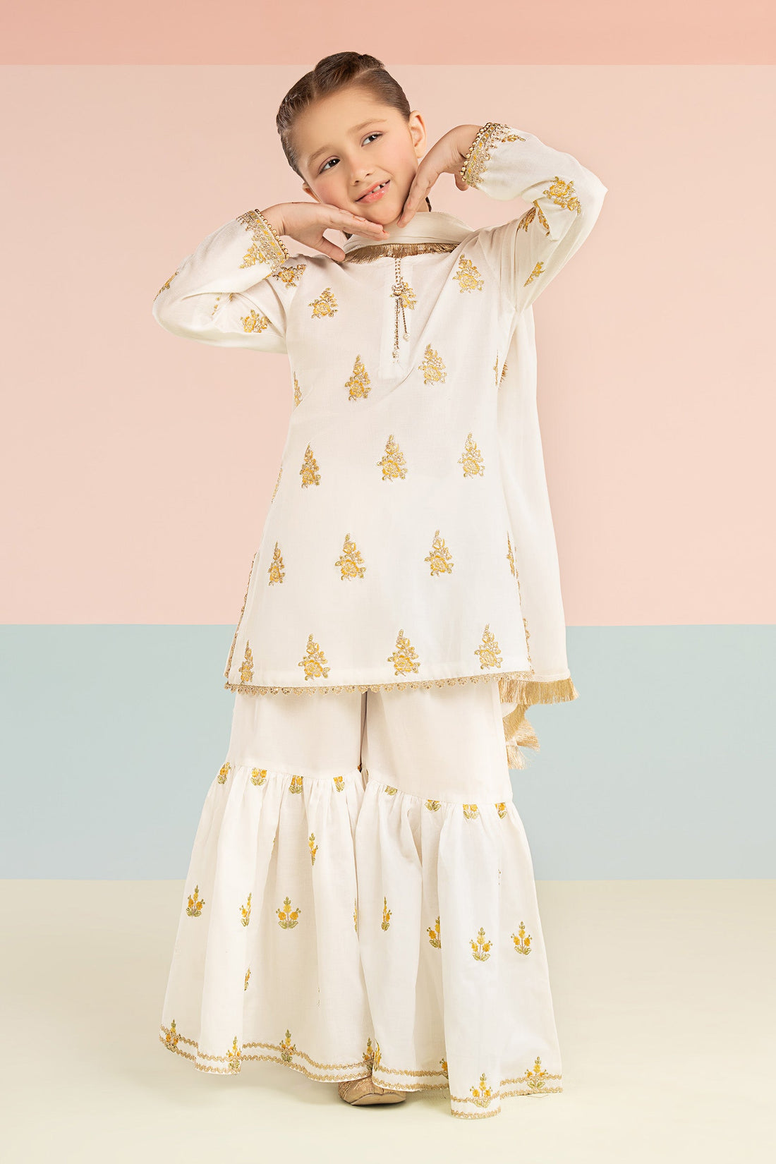 kids-clothes-mkd-ef26-04-white-and-yellow by Maria B Kids - Designer Dress  - Type : KidsClothes - Available at Libasekhas UK - 100% Original 