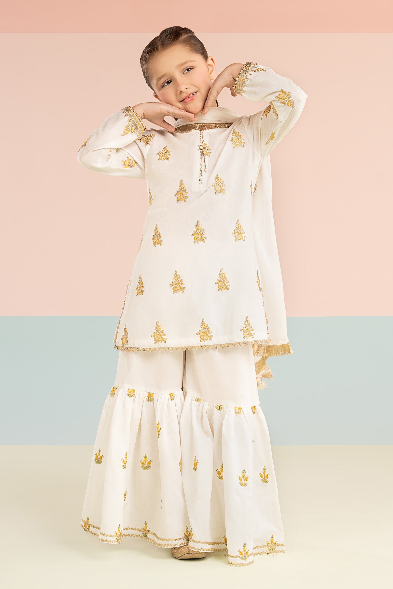 kids-clothes-mkd-ef26-04-white-and-yellow by Maria B Kids - Designer Dress  - Type : KidsClothes - Available at Libasekhas UK - 100% Original 