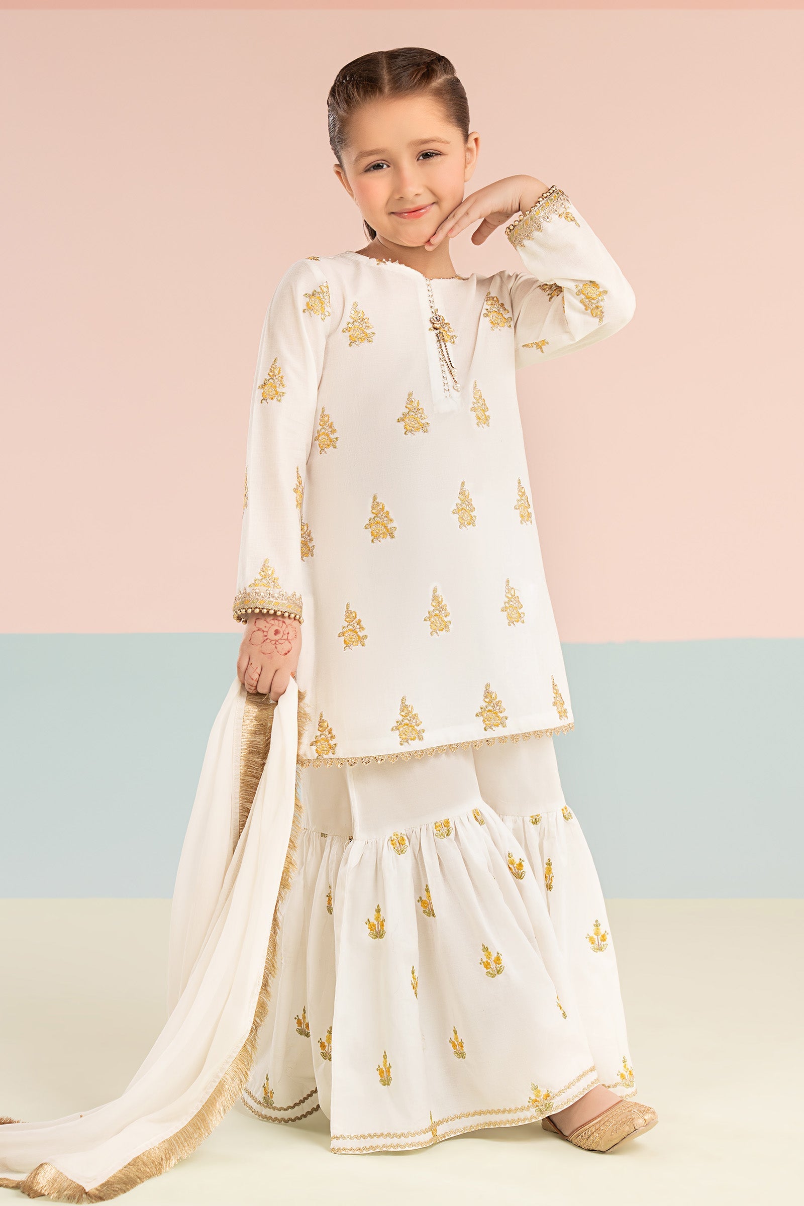 kids-clothes-mkd-ef26-04-white-and-yellow by Maria B Kids - Designer Dress  - Type : KidsClothes - Available at Libasekhas UK - 100% Original 